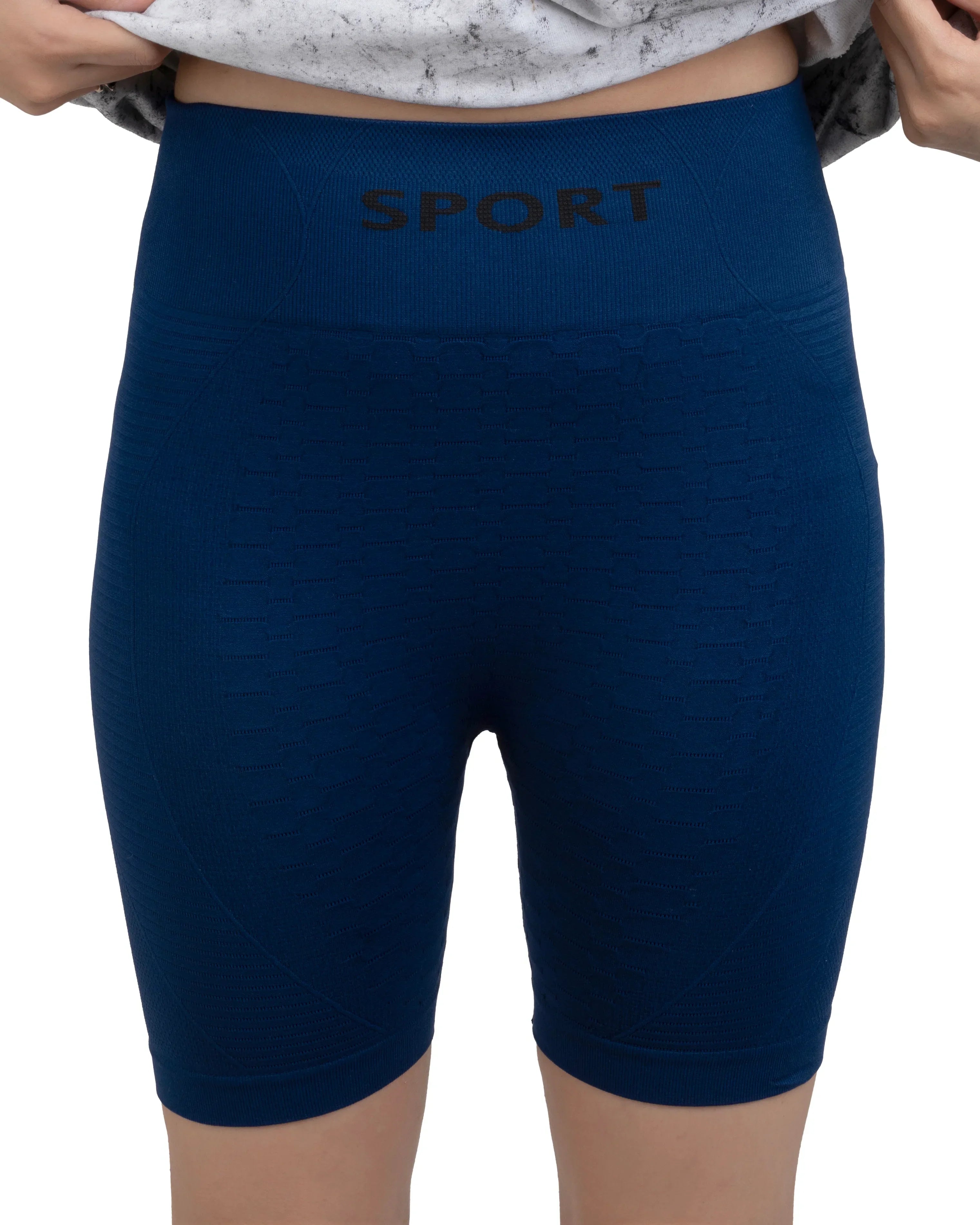 Bellbum Navy Blue Seamless Yoga Shorts – High-Waist Body-Hugging Spandex