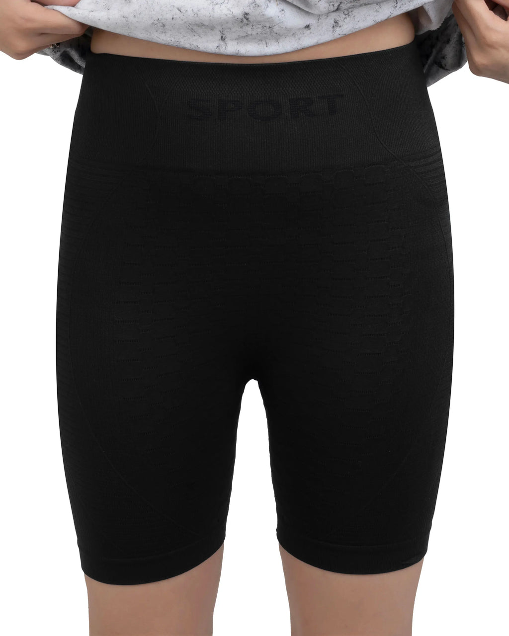 Bellbum Black Seamless Yoga Shorts – High-Waist Body-Hugging Spandex