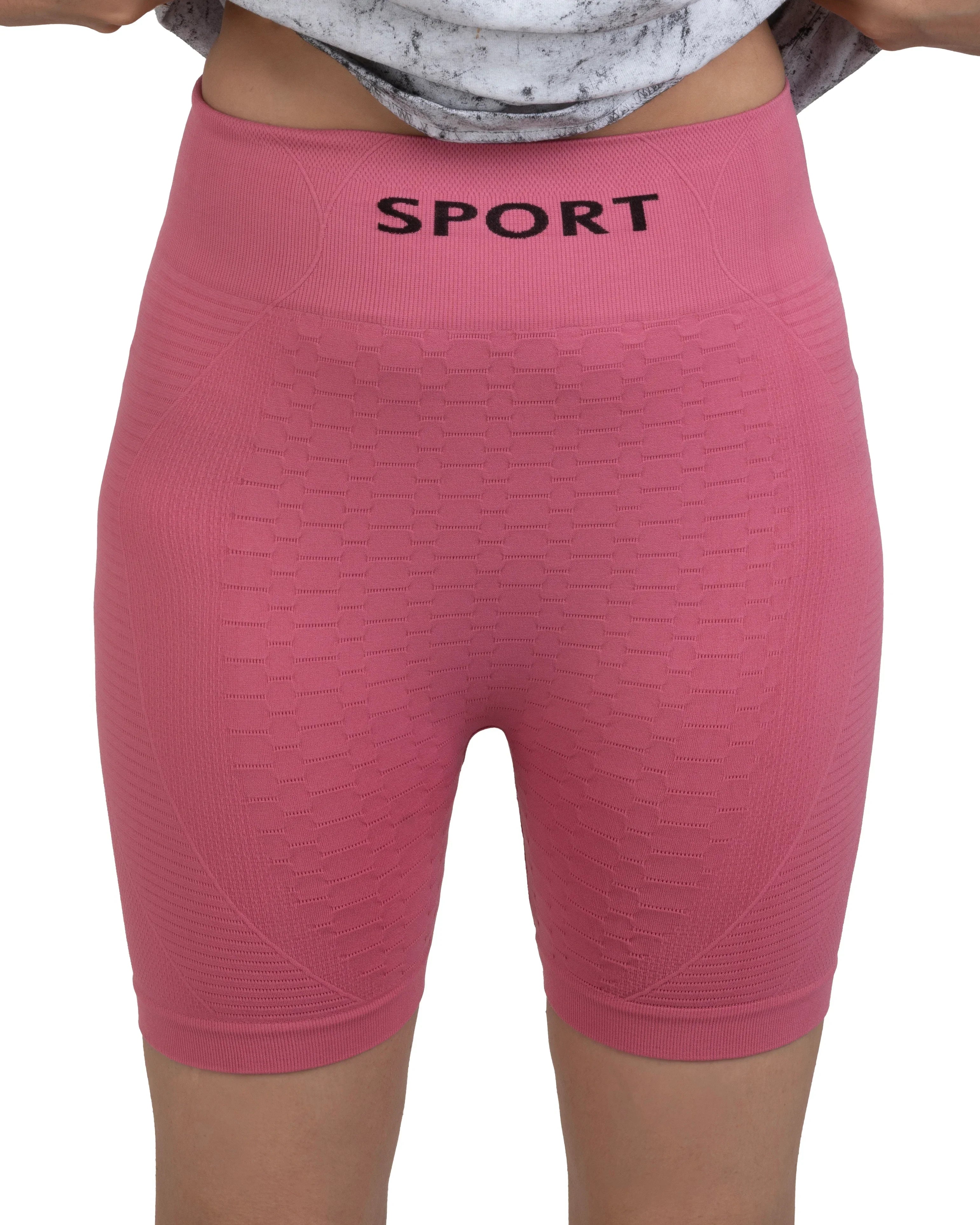 Bellbum Pink Seamless Yoga Shorts – High-Waist Body-Hugging Spandex