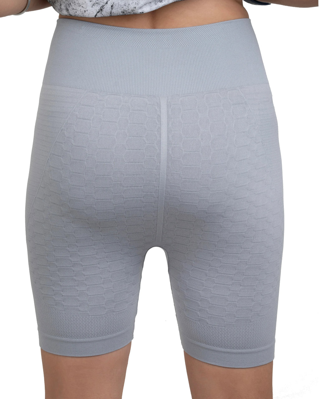 Bellbum Grey Seamless Yoga Shorts – High-Waist Body-Hugging Spandex