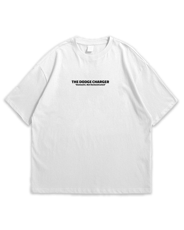 Bellbum Dodge Charger Oversized T-Shirt – 240GSM French Terry Cotton, White, Unisex Classic Muscle Car Streetwear