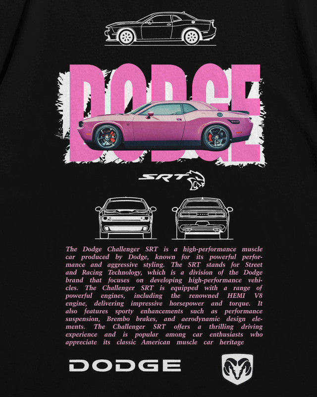 Bellbum Dodge Challenger SRT Oversized T-Shirt – 240GSM French Terry Cotton, Black, Unisex Muscle Car Streetwear