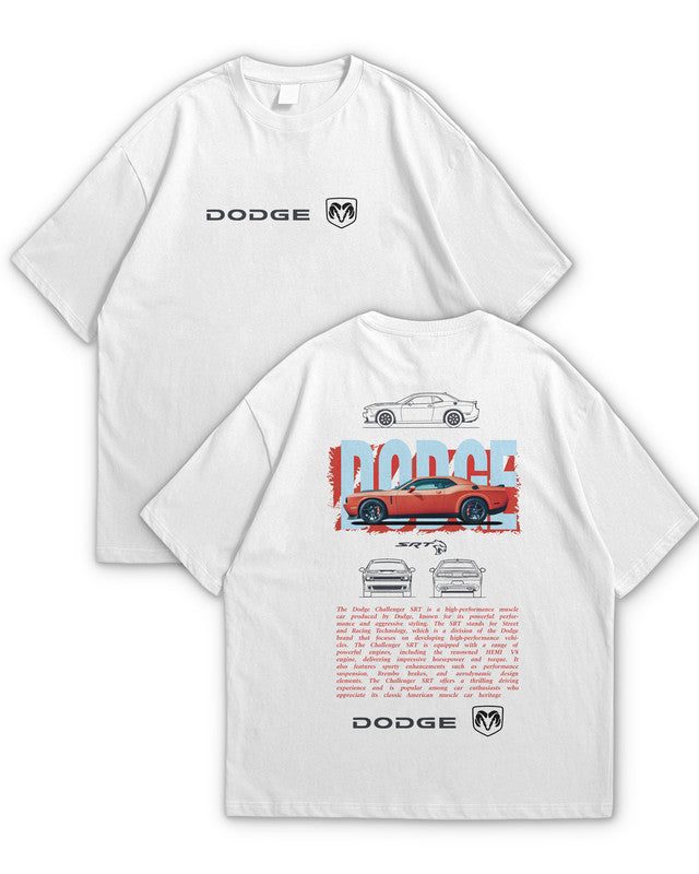 Bellbum Dodge Challenger SRT Oversized T-Shirt – 240GSM French Terry Cotton, White, Unisex Muscle Car Streetwear