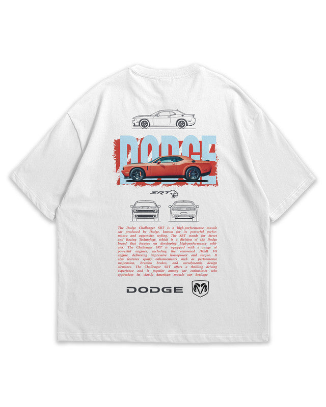Bellbum Dodge Challenger SRT Oversized T-Shirt – 240GSM French Terry Cotton, White, Unisex Muscle Car Streetwear