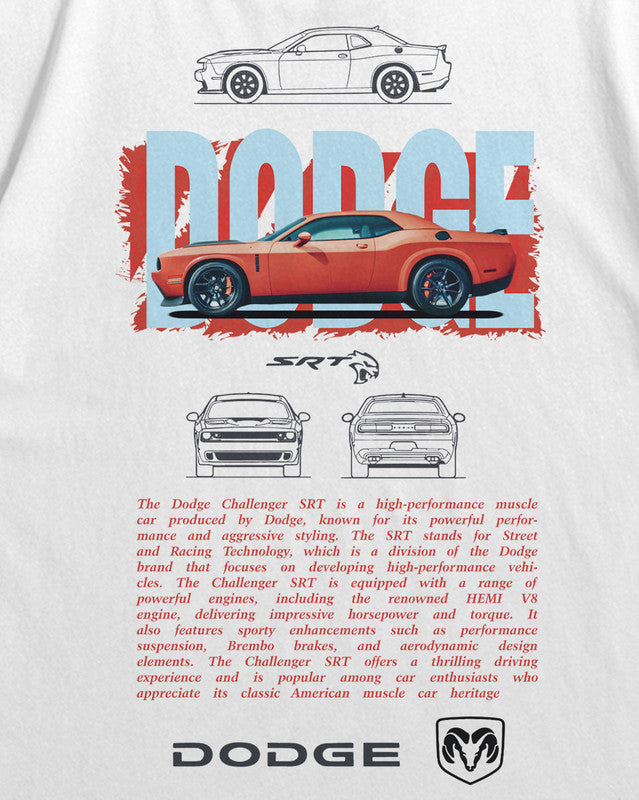 Bellbum Dodge Challenger SRT Oversized T-Shirt – 240GSM French Terry Cotton, White, Unisex Muscle Car Streetwear