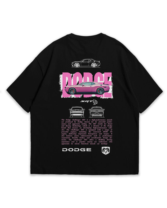Bellbum Dodge Challenger SRT Oversized T-Shirt – 240GSM French Terry Cotton, Black, Unisex Muscle Car Streetwear