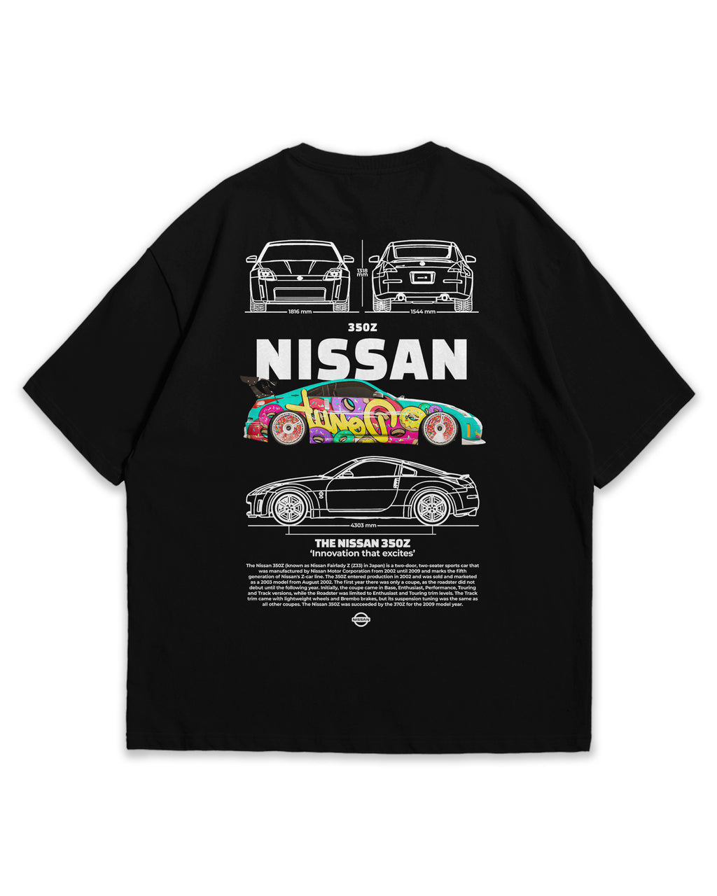 Bellbum Nissan 350Z Oversized T-Shirt – 240GSM French Terry Cotton, Black, Unisex JDM Streetwear