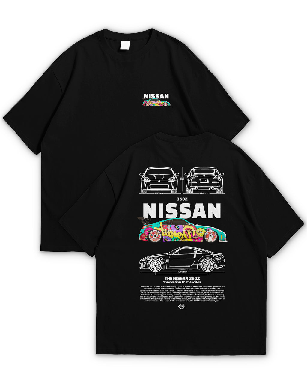 Bellbum Nissan 350Z Oversized T-Shirt – 240GSM French Terry Cotton, Black, Unisex JDM Streetwear