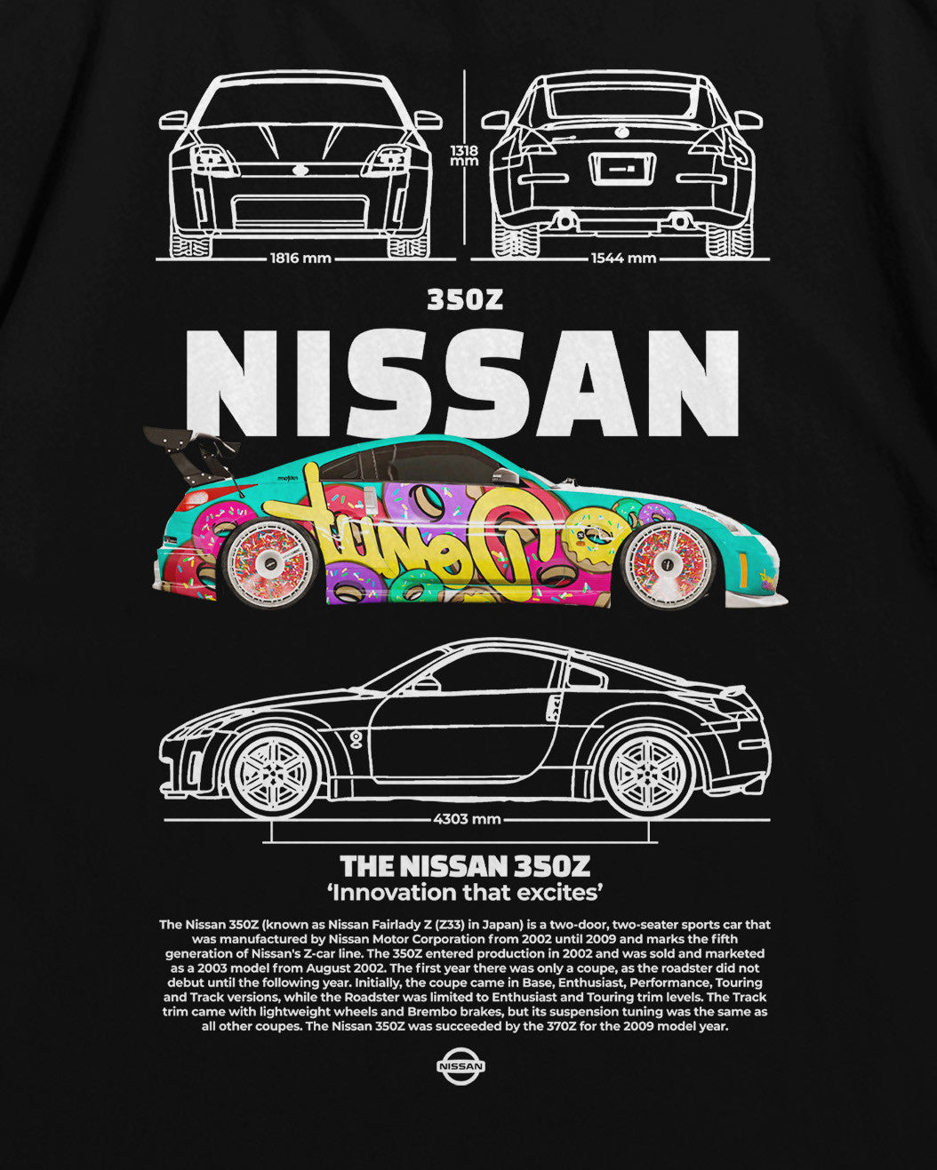 Bellbum Nissan 350Z Oversized T-Shirt – 240GSM French Terry Cotton, Black, Unisex JDM Streetwear