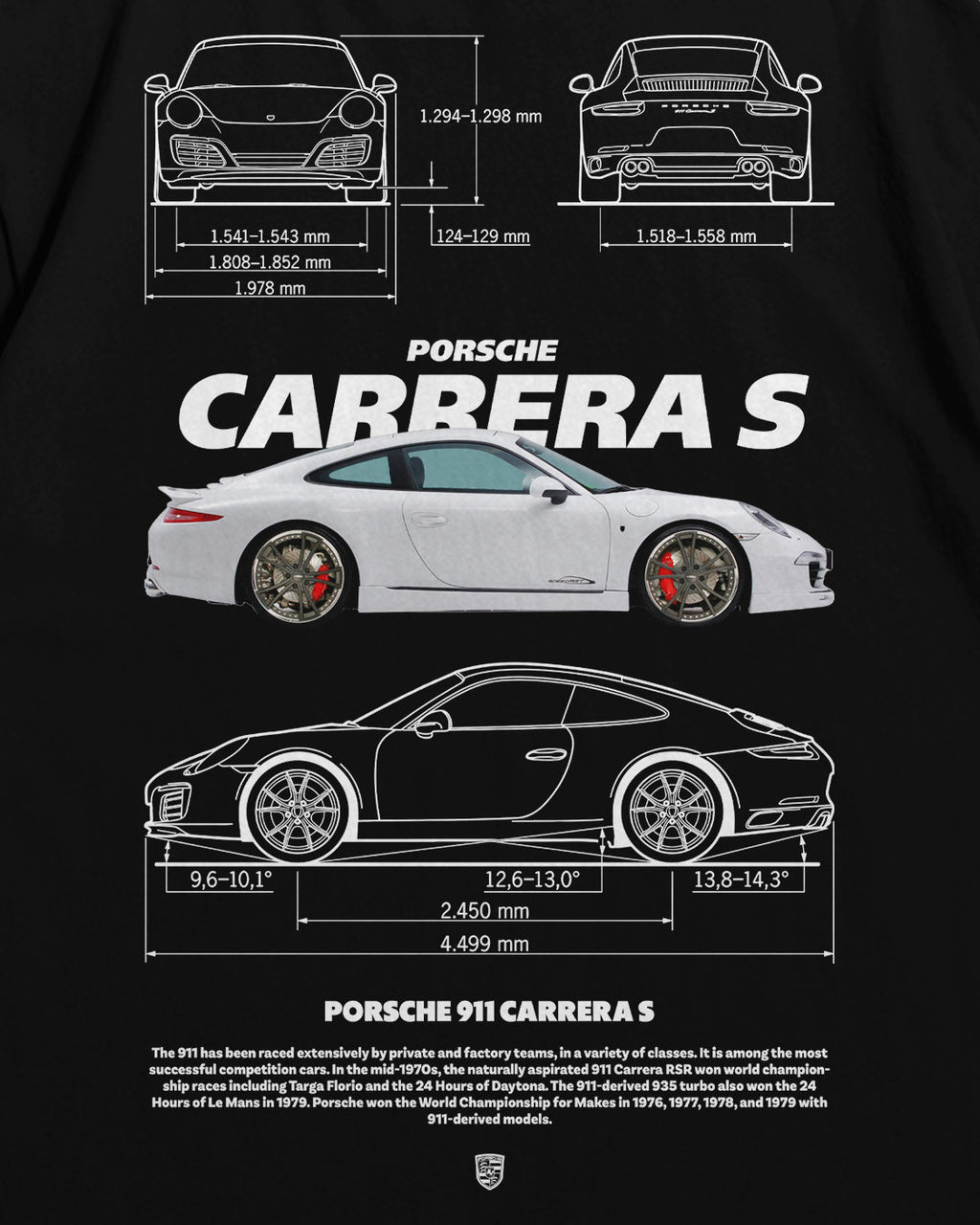 Bellbum 911 Carrera S Oversized T-Shirt – 240GSM French Terry Cotton, Black, Unisex Porsche Streetwear