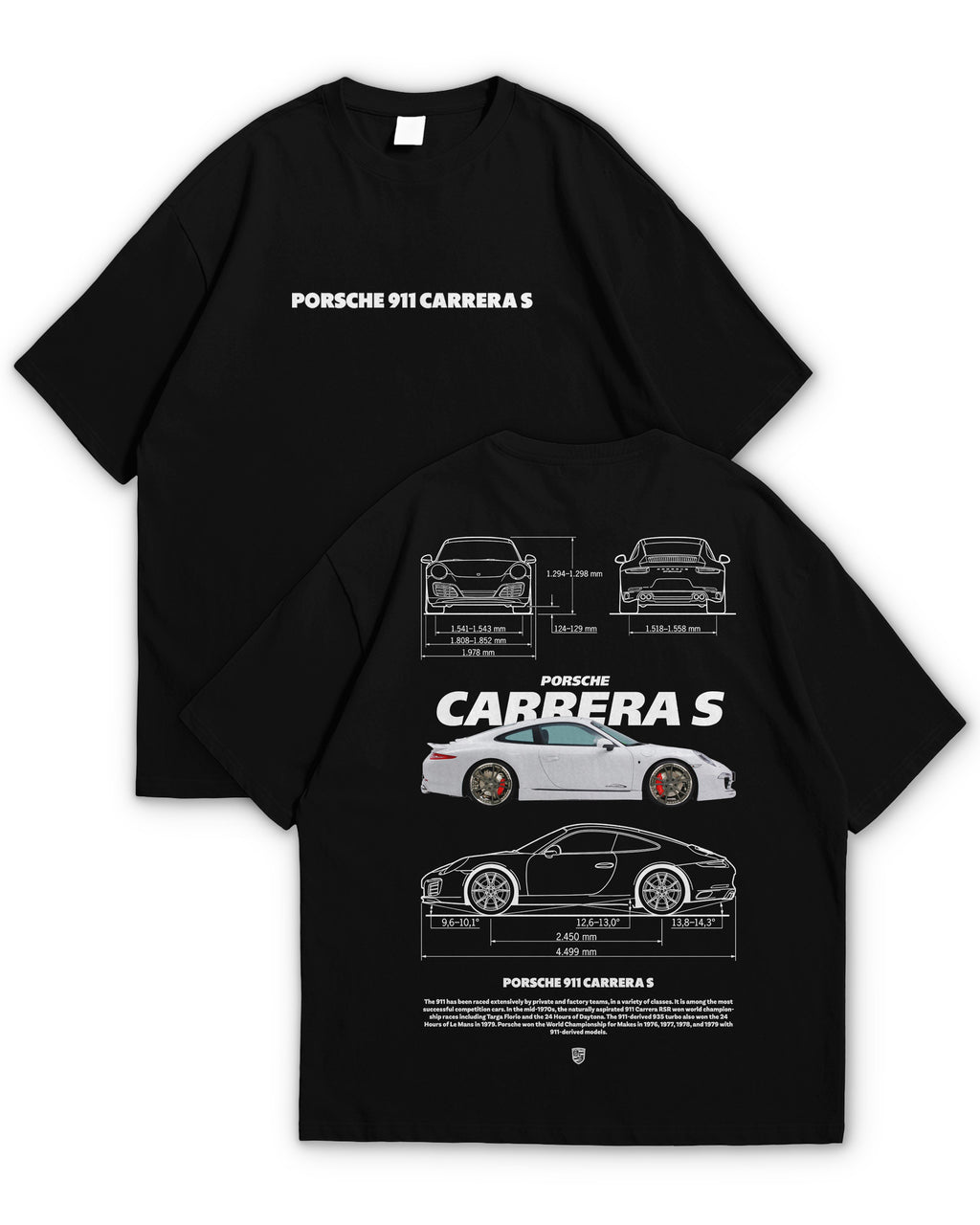 Bellbum 911 Carrera S Oversized T-Shirt – 240GSM French Terry Cotton, Black, Unisex Porsche Streetwear