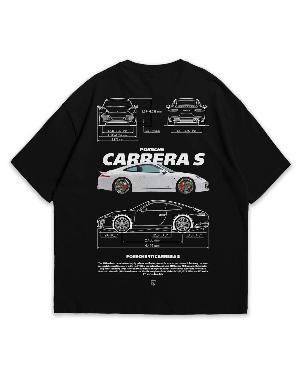 Bellbum 911 Carrera S Oversized T-Shirt – 240GSM French Terry Cotton, Black, Unisex Porsche Streetwear