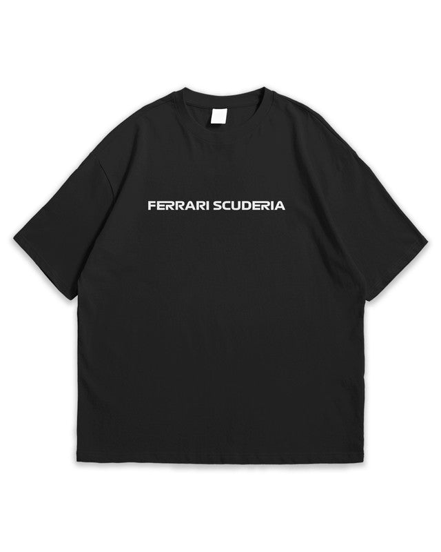 Bellbum Ferrari Scuderia #16 Leclerc Oversized T-Shirt – 240GSM French Terry Cotton, Black, Unisex Formula 1 Streetwear