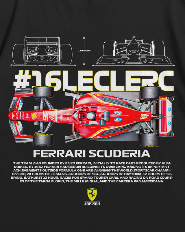 Bellbum Ferrari Scuderia #16 Leclerc Oversized T-Shirt – 240GSM French Terry Cotton, Black, Unisex Formula 1 Streetwear