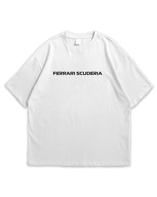 Bellbum Ferrari Scuderia #16 Leclerc Oversized T-Shirt – 240GSM French Terry Cotton, White, Unisex Formula 1 Streetwear