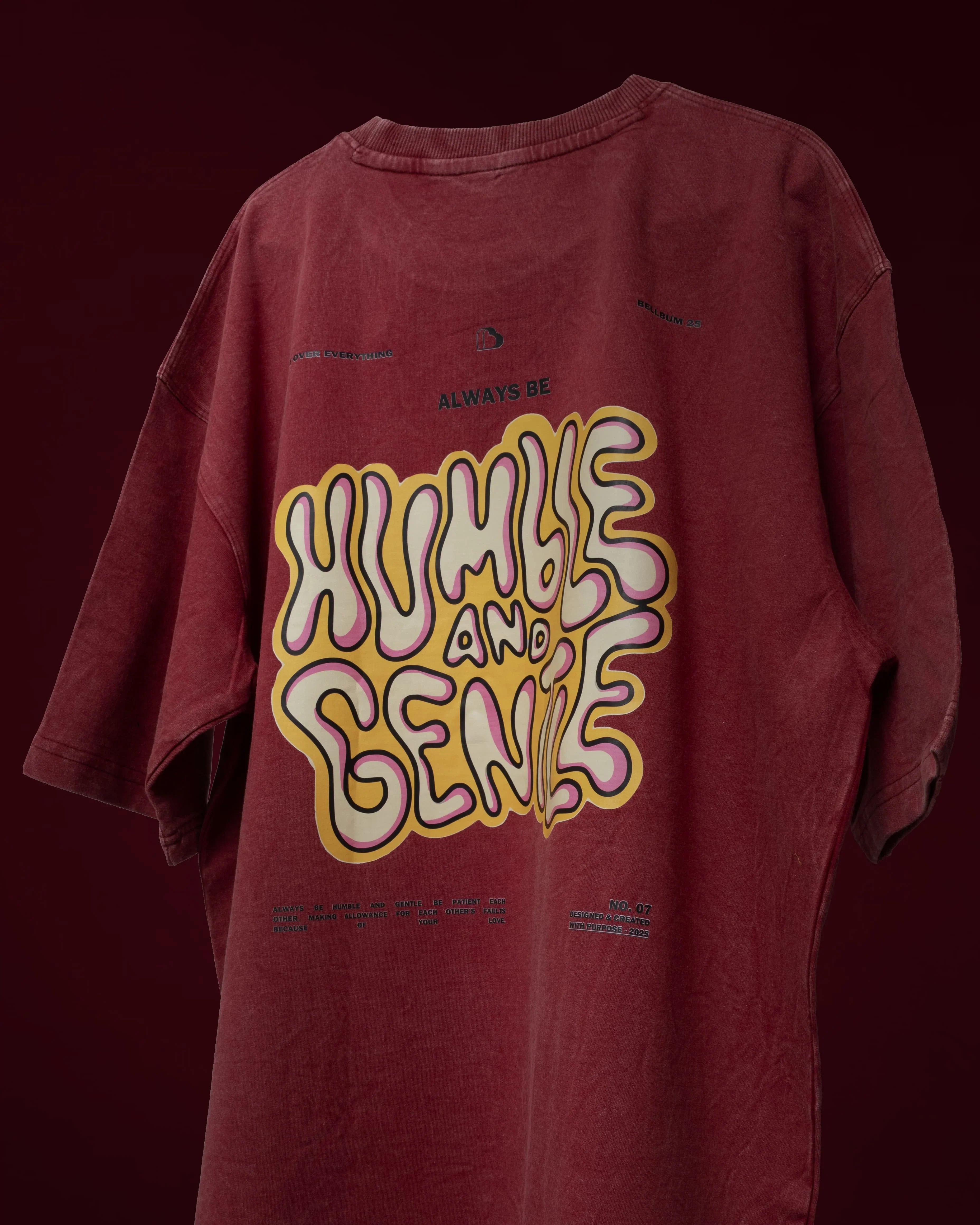 Bellbum Oversized Graphic T-Shirt Maroon Cotton "Humble and Gentle" Print Unisex - Bellbum