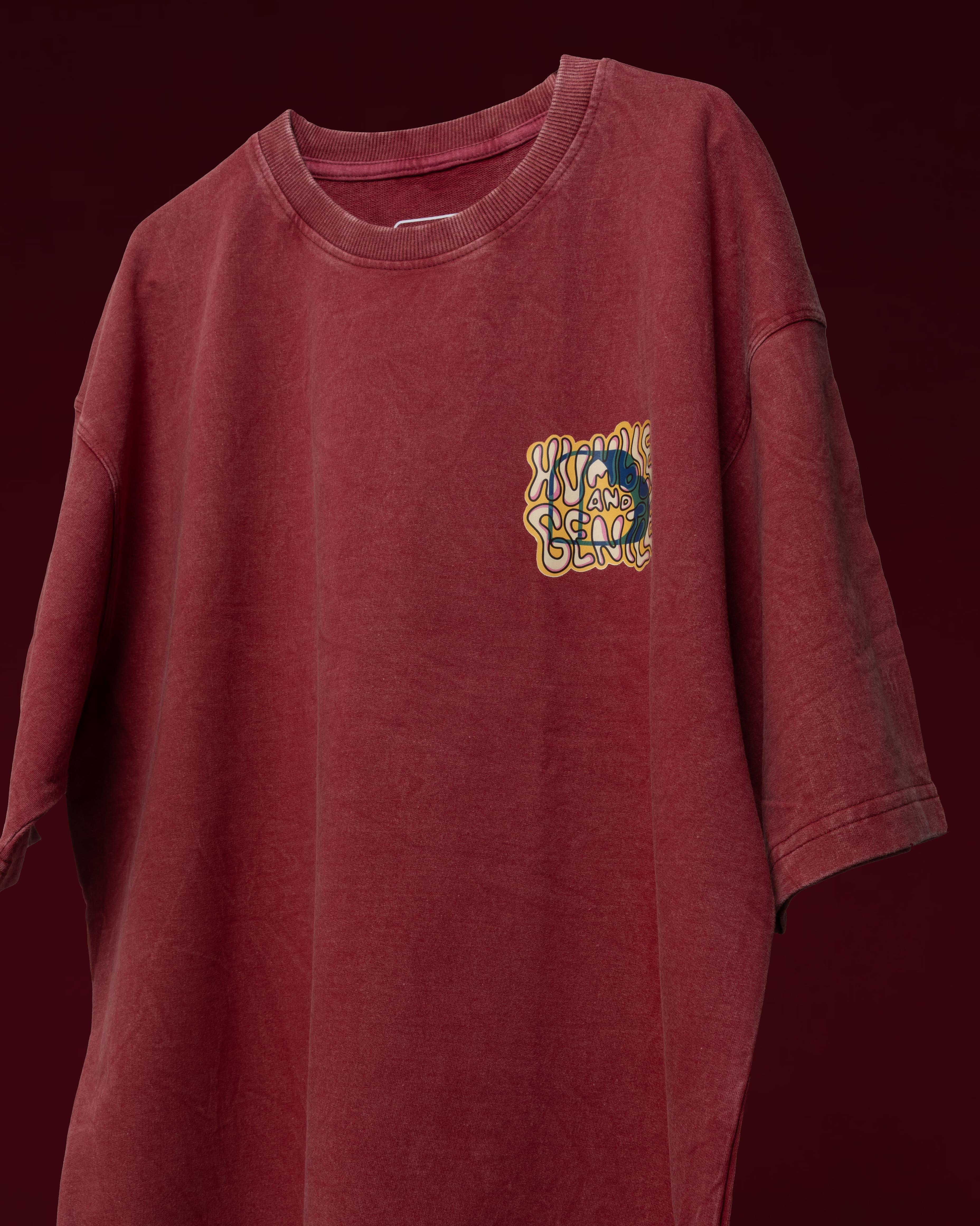Bellbum Oversized Graphic T-Shirt Maroon Cotton "Humble and Gentle" Print Unisex - Bellbum