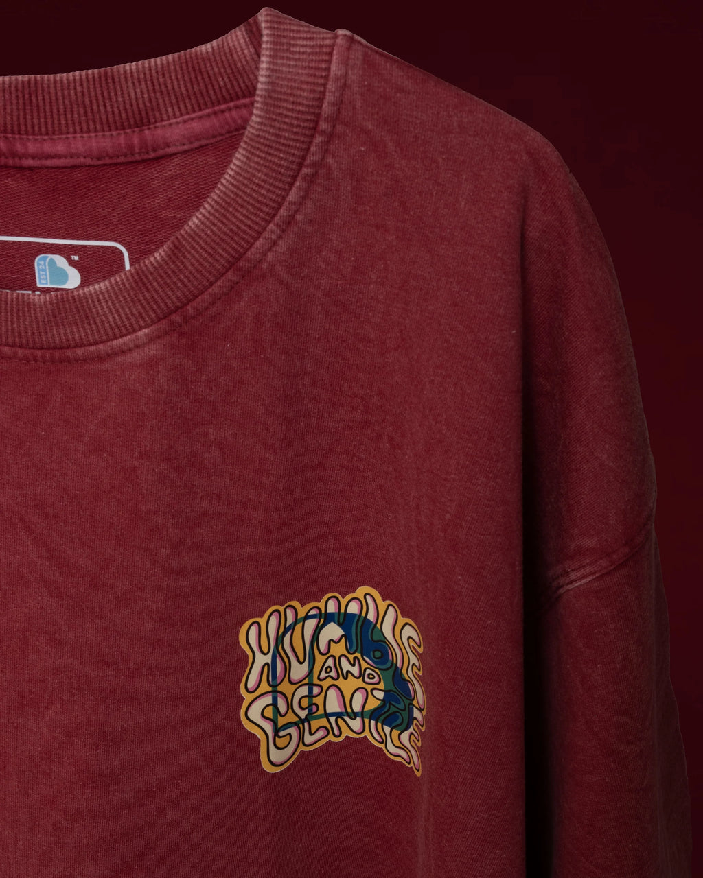 Bellbum Oversized Graphic T-Shirt Maroon Cotton "Humble and Gentle" Print Unisex - Bellbum