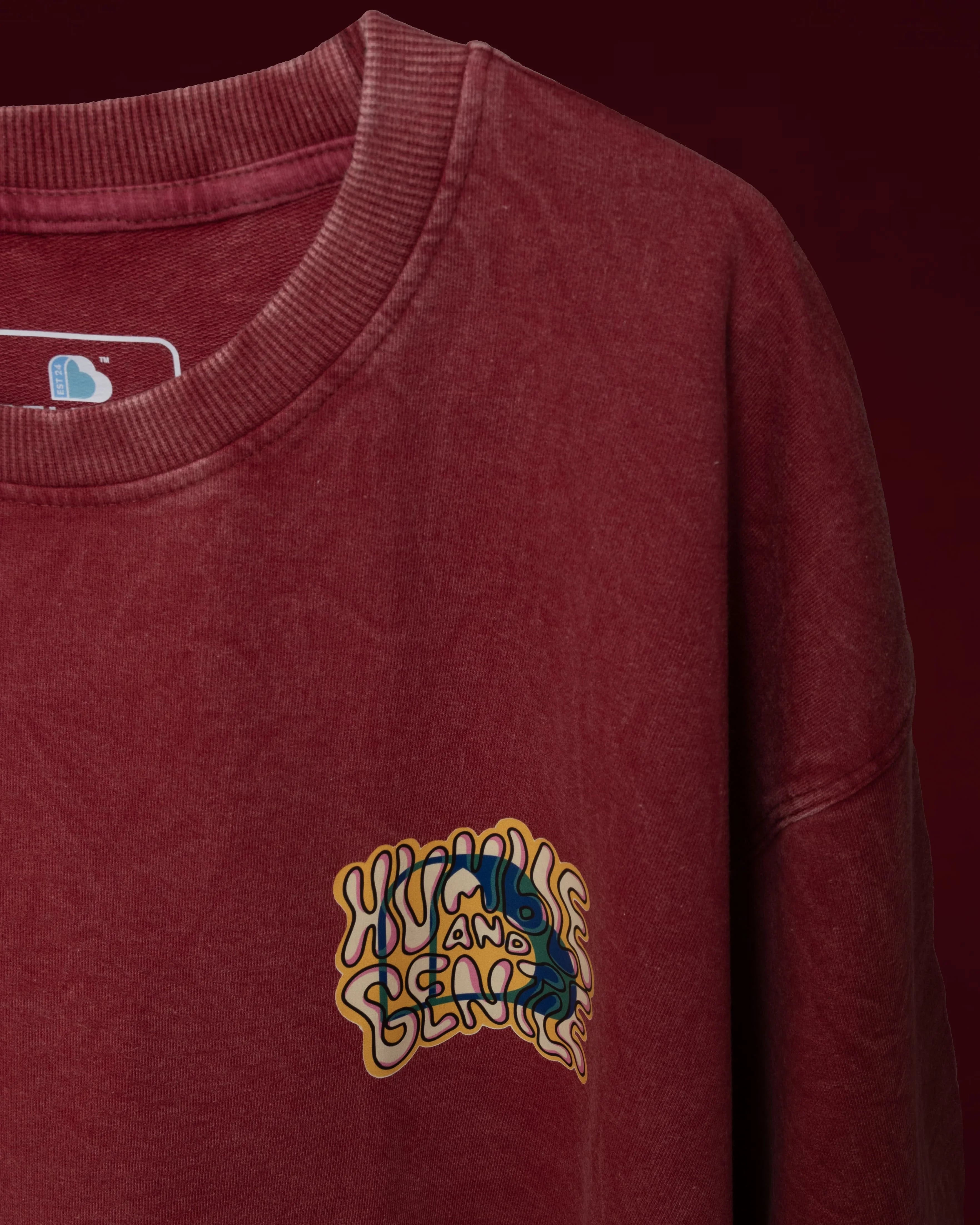 Bellbum Oversized Graphic T-Shirt Maroon Cotton "Humble and Gentle" Print Unisex - Bellbum