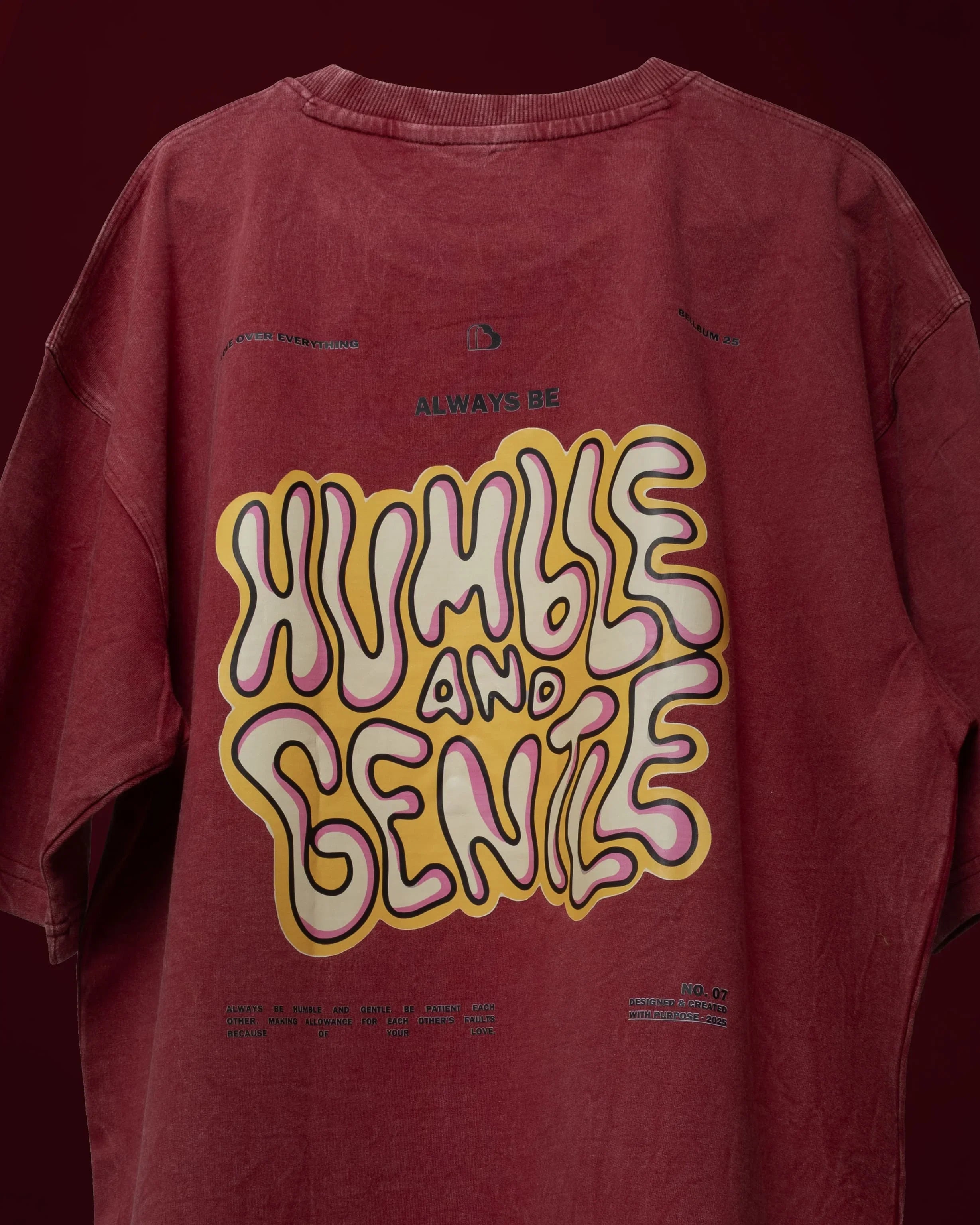 Bellbum Oversized Graphic T-Shirt Maroon Cotton "Humble and Gentle" Print Unisex - Bellbum