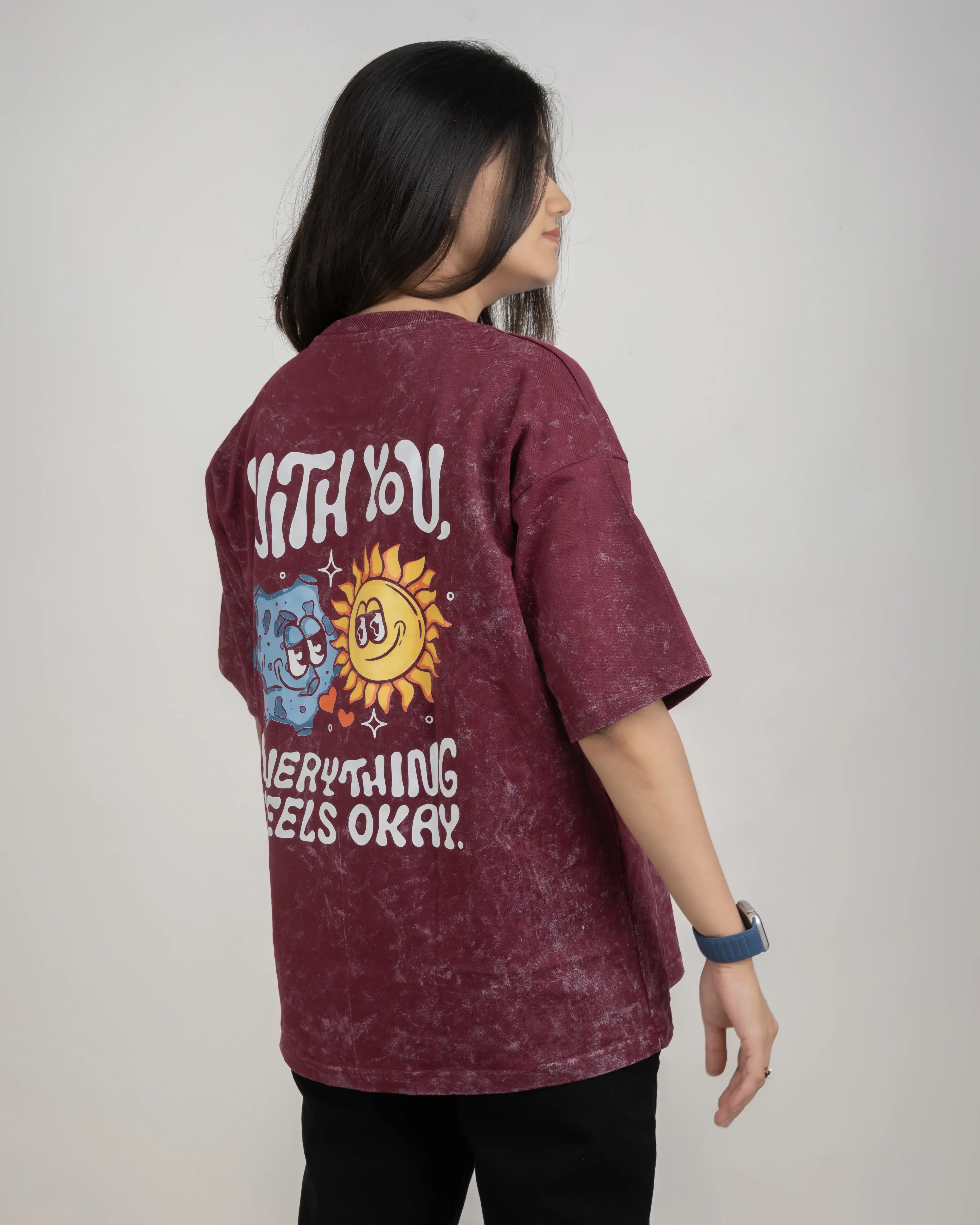 Bellbum Unisex Oversized T-Shirt Maroon Cotton – With You Everything Is Okay