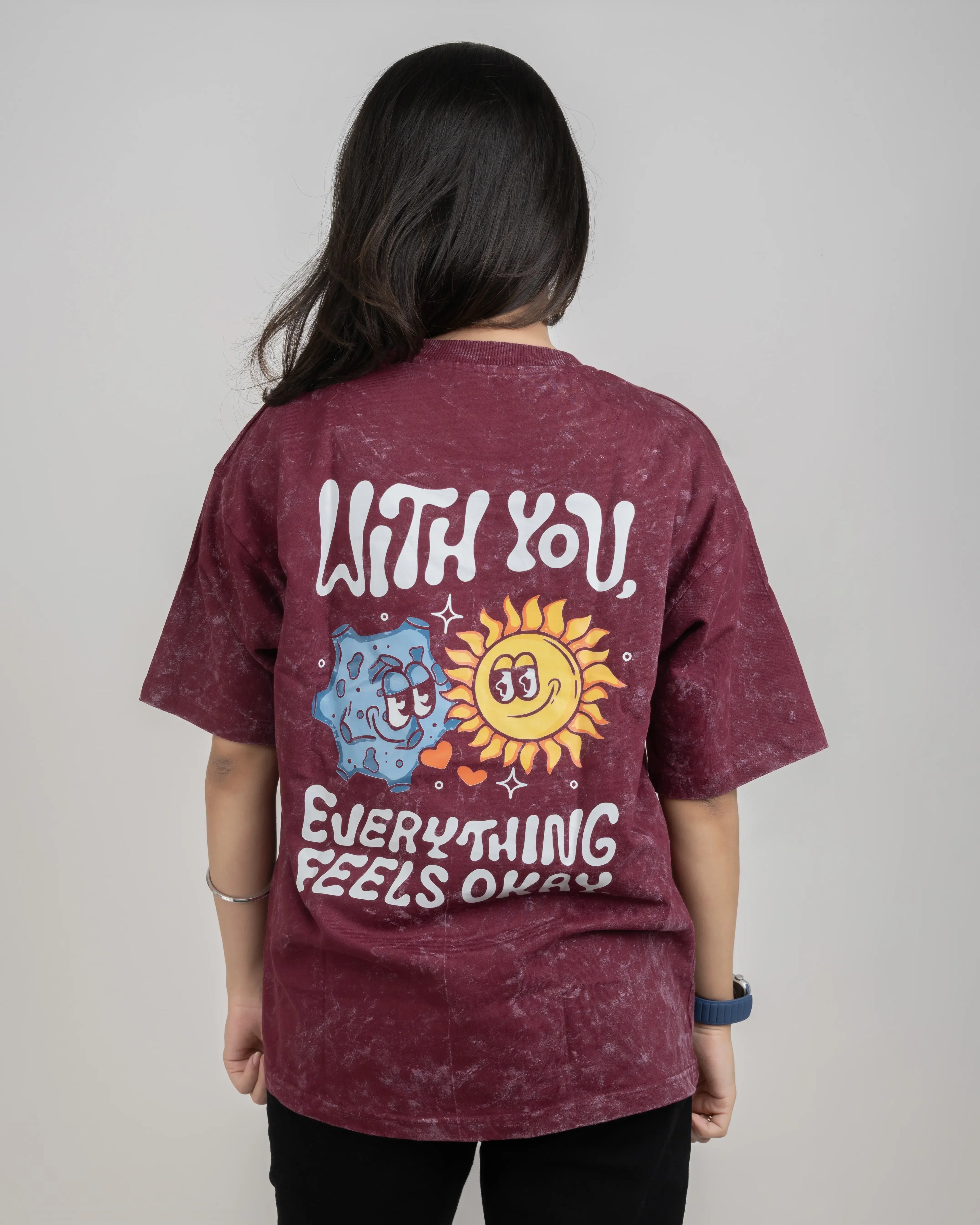 Bellbum Unisex Oversized T-Shirt Maroon Cotton – With You Everything Is Okay
