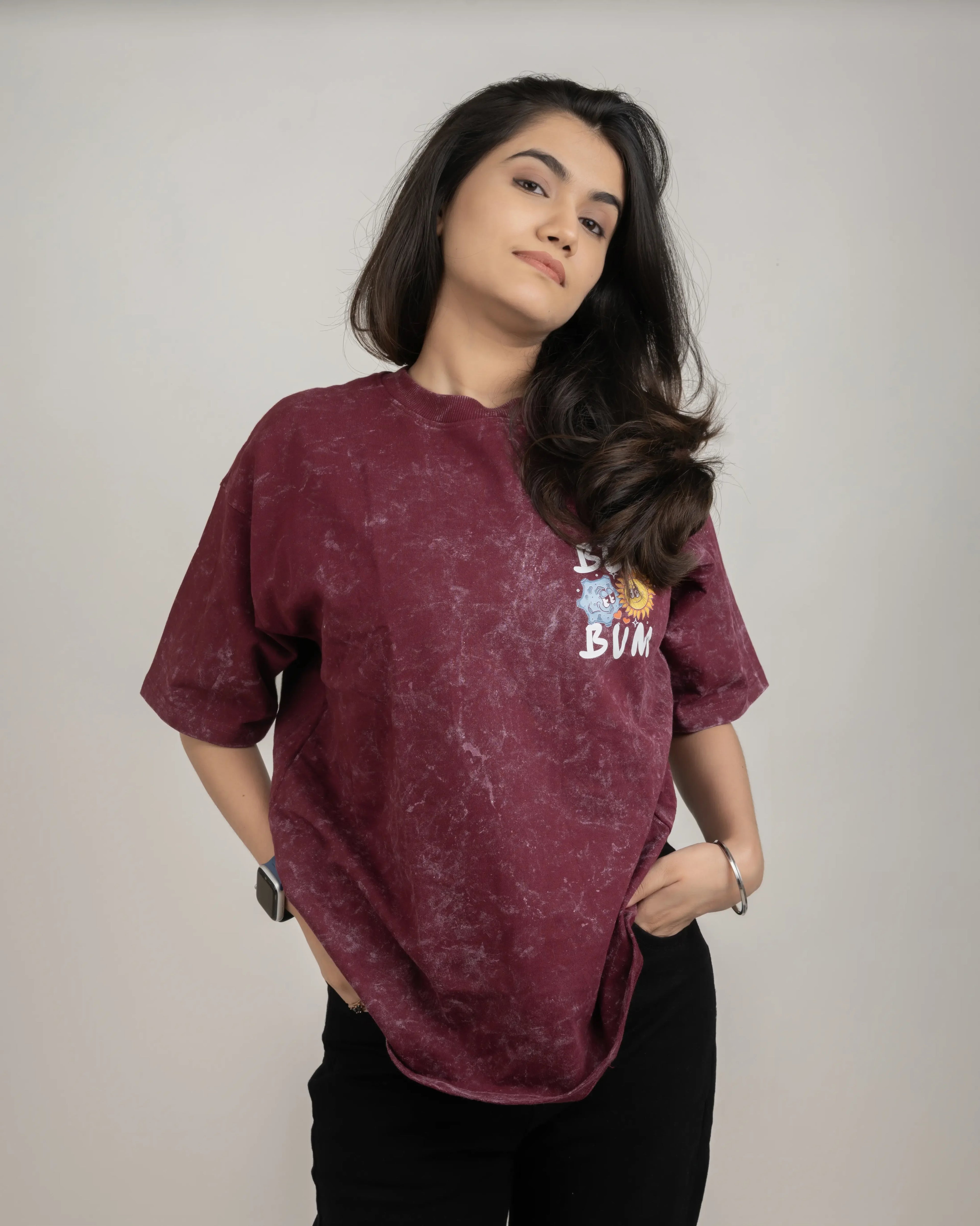 Bellbum Unisex Oversized T-Shirt Maroon Cotton – With You Everything Is Okay
