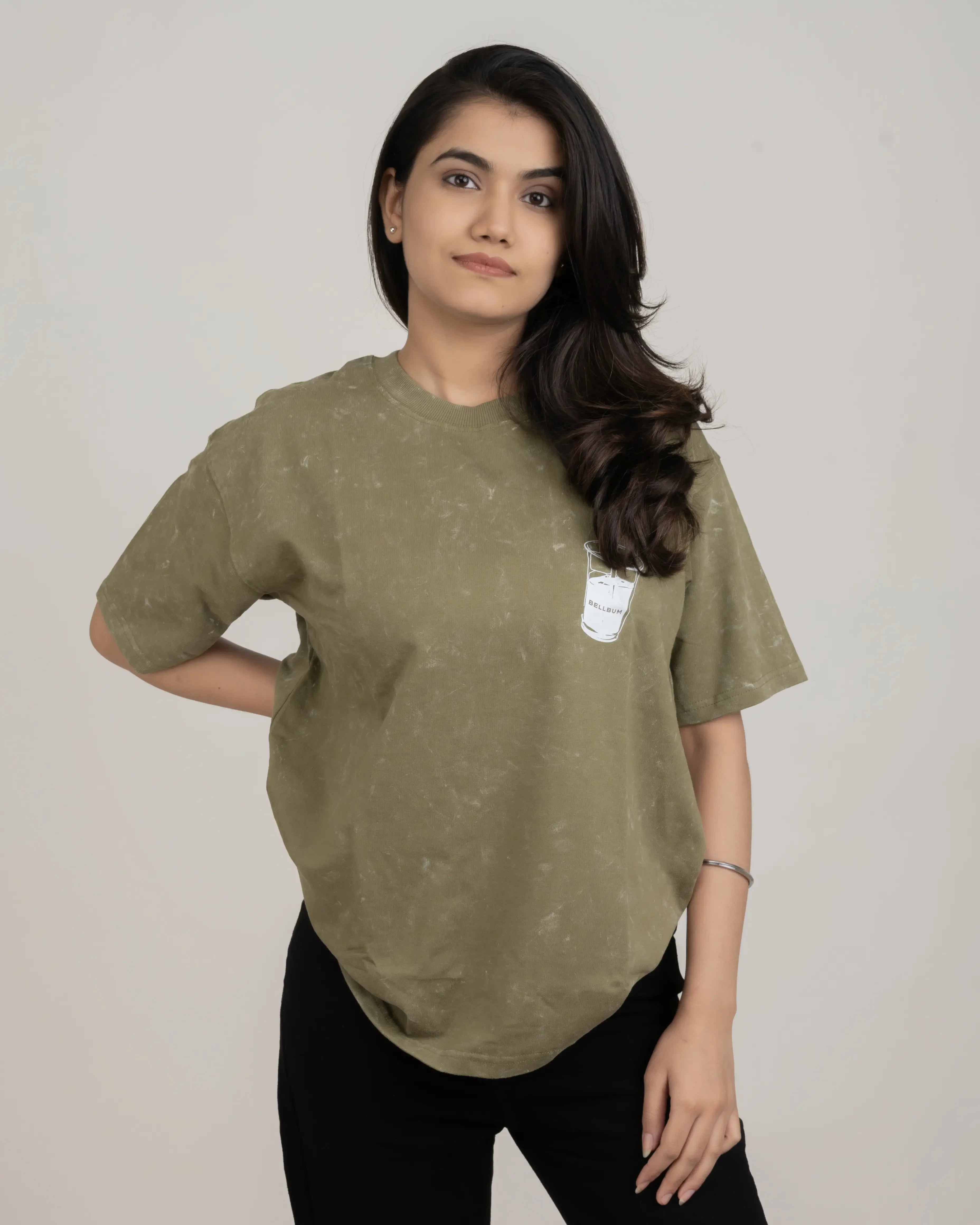 Bellbum Matcha Mornings Sage Green Unisex Oversized T-Shirt – DTF Print | 240 GSM Cotton