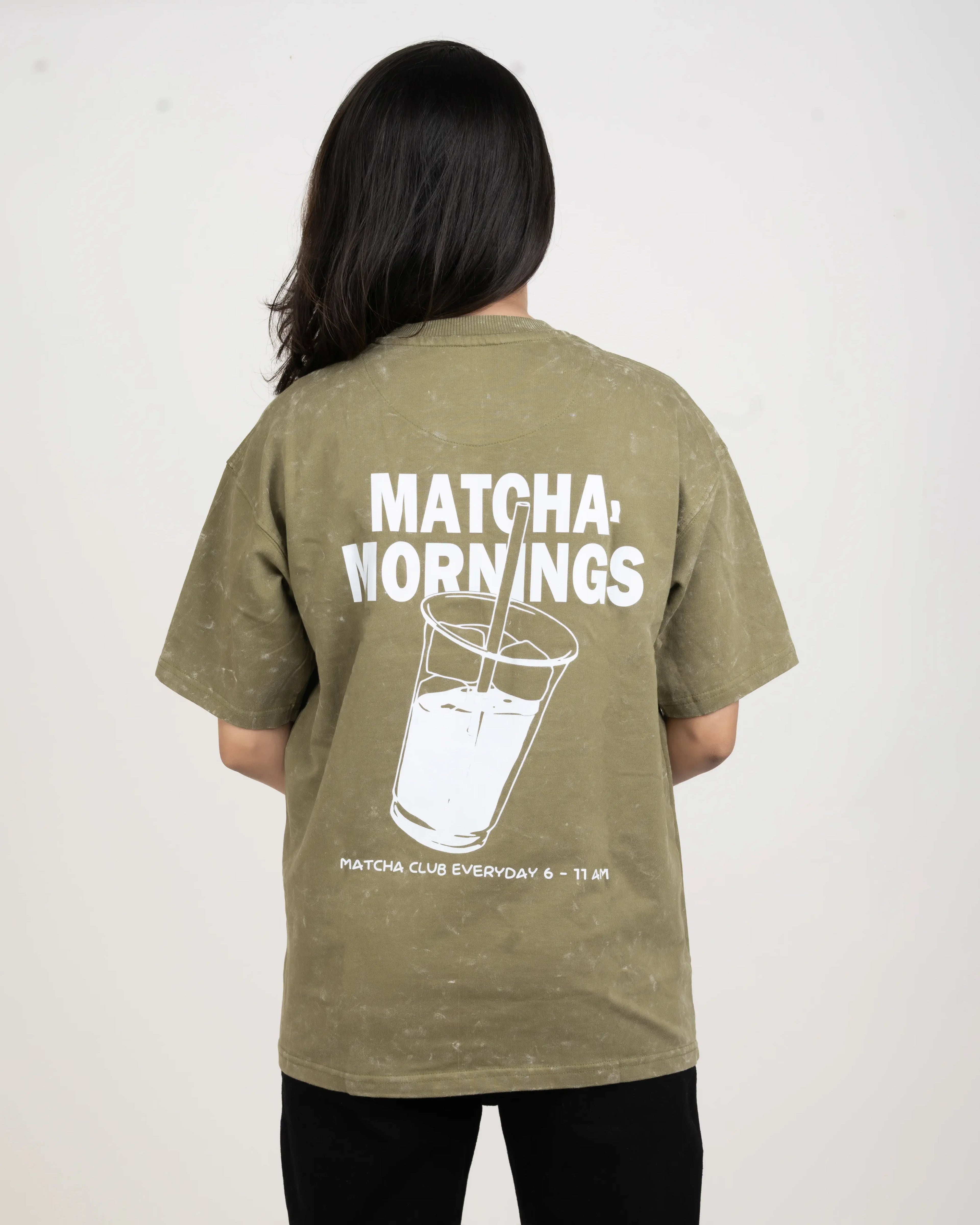 Bellbum Matcha Mornings Sage Green Unisex Oversized T-Shirt – DTF Print | 240 GSM Cotton