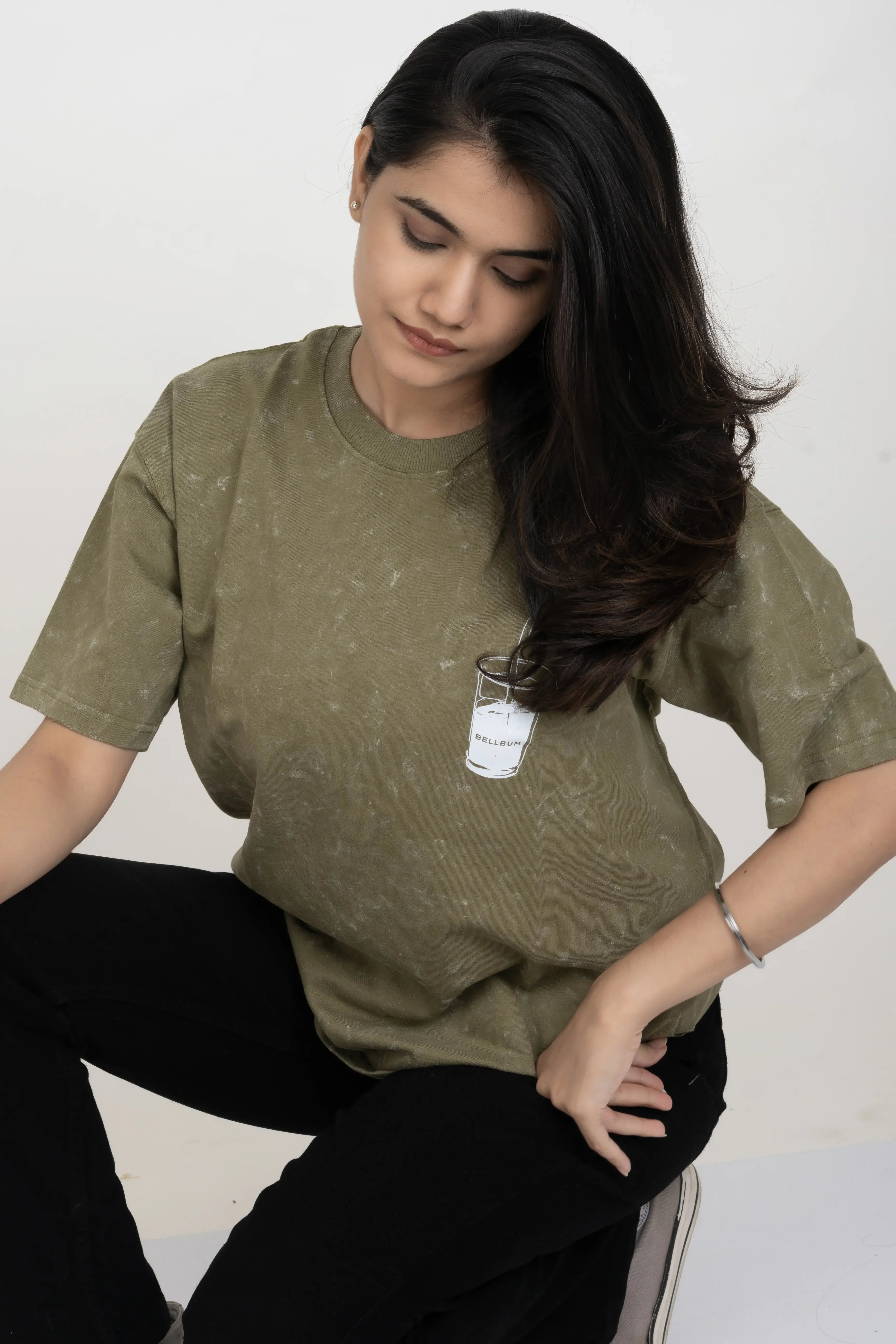 Bellbum Matcha Mornings Sage Green Unisex Oversized T-Shirt – DTF Print | 240 GSM Cotton