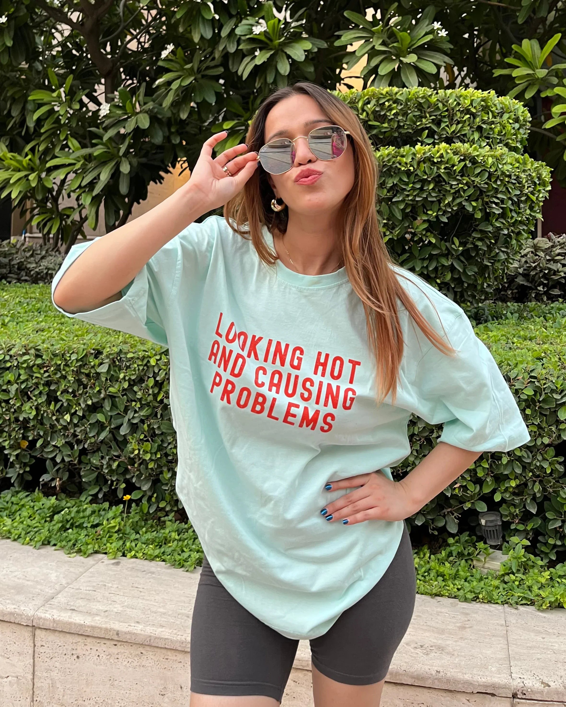 Looking Hot Oversized Tee | Beige Unisex Cotton Streetwear