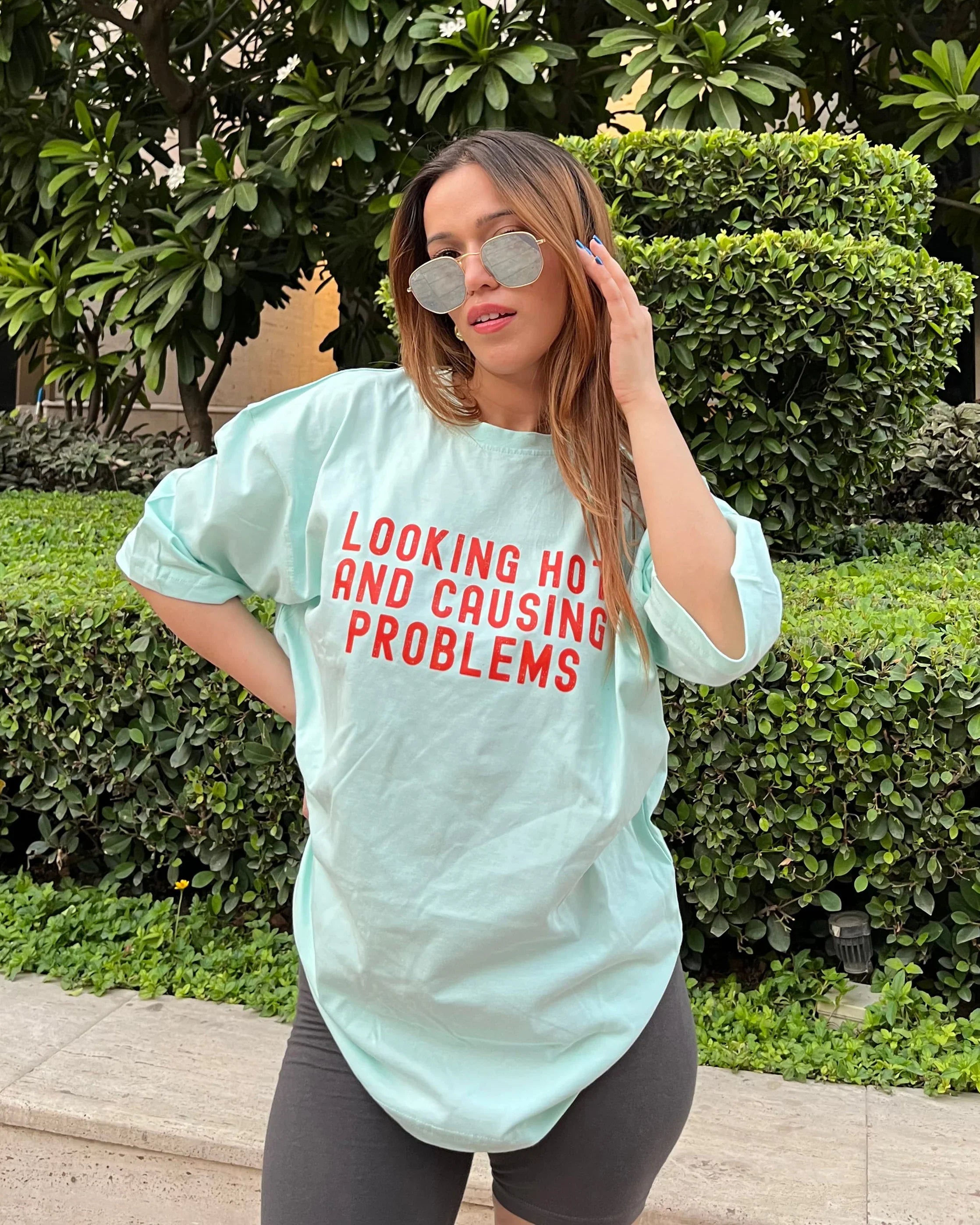 Looking Hot Oversized Tee | Beige Unisex Cotton Streetwear