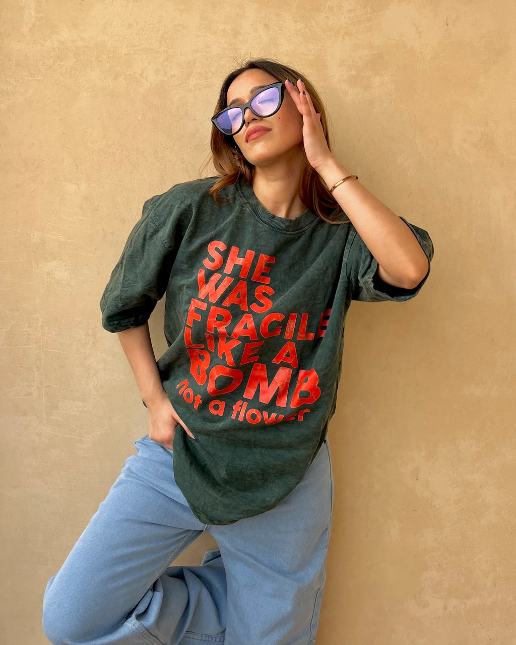 She Was Fragile Acid Wash Oversized T-Shirt