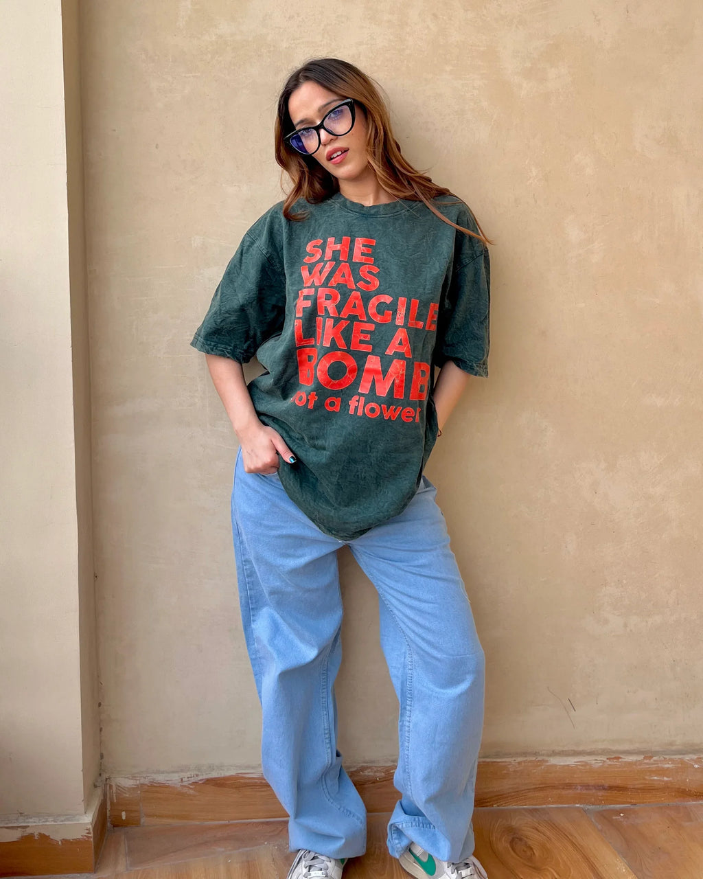 She Was Fragile Acid Wash Oversized T-Shirt