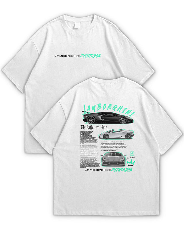Bellbum Lamborghini Aventador Oversized T-Shirt – 240GSM French Terry Cotton, White, Unisex Supercar Streetwear