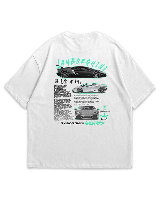 Bellbum Lamborghini Aventador Oversized T-Shirt – 240GSM French Terry Cotton, White, Unisex Supercar Streetwear