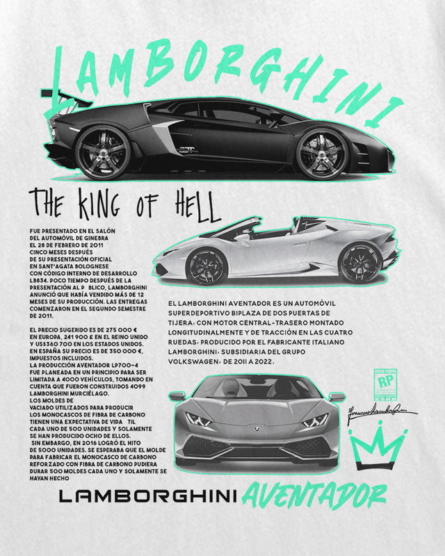 Bellbum Lamborghini Aventador Oversized T-Shirt – 240GSM French Terry Cotton, White, Unisex Supercar Streetwear