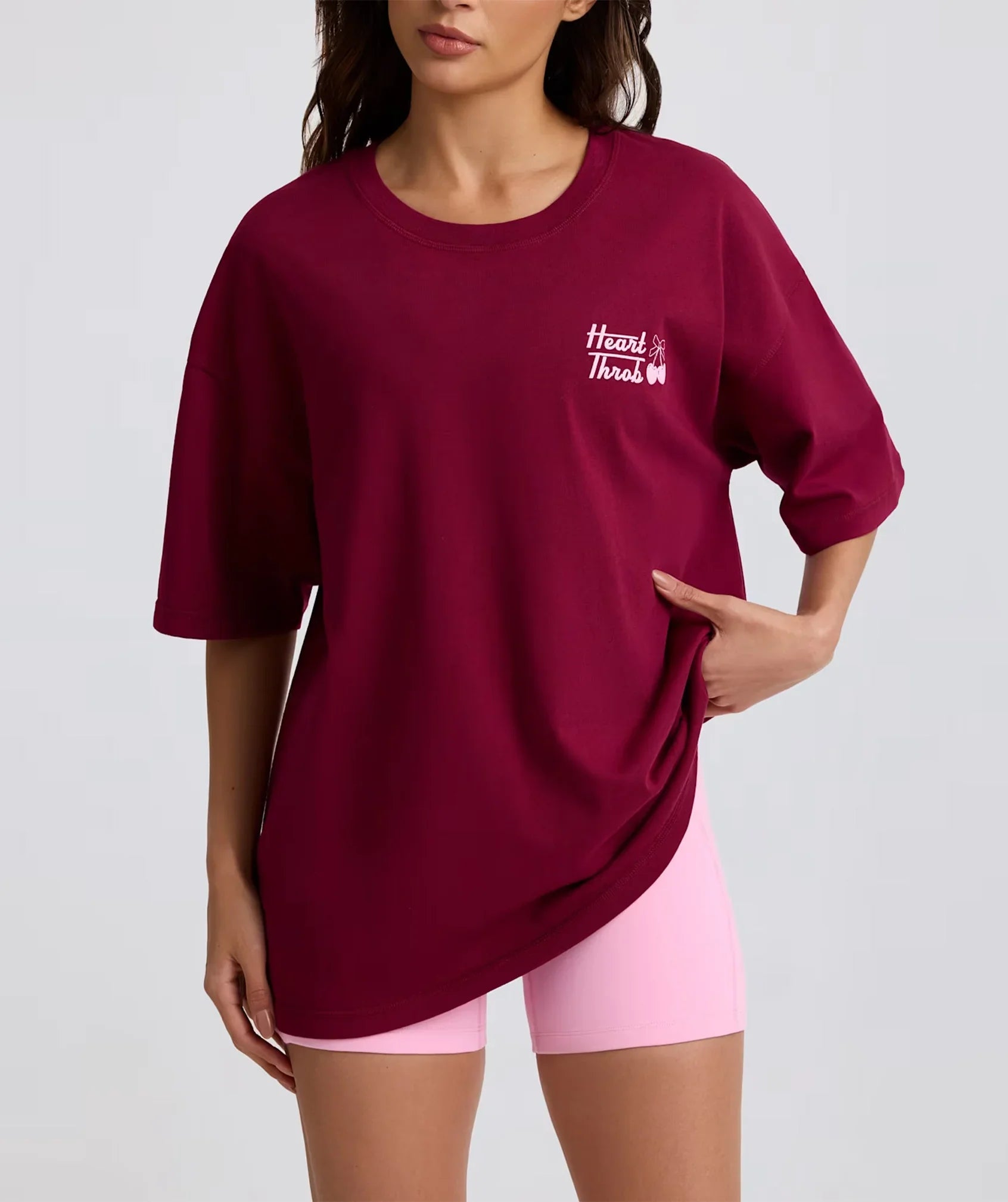 Heartthrob Cherry Maroon Oversized Graphic T-Shirt - Bellbum