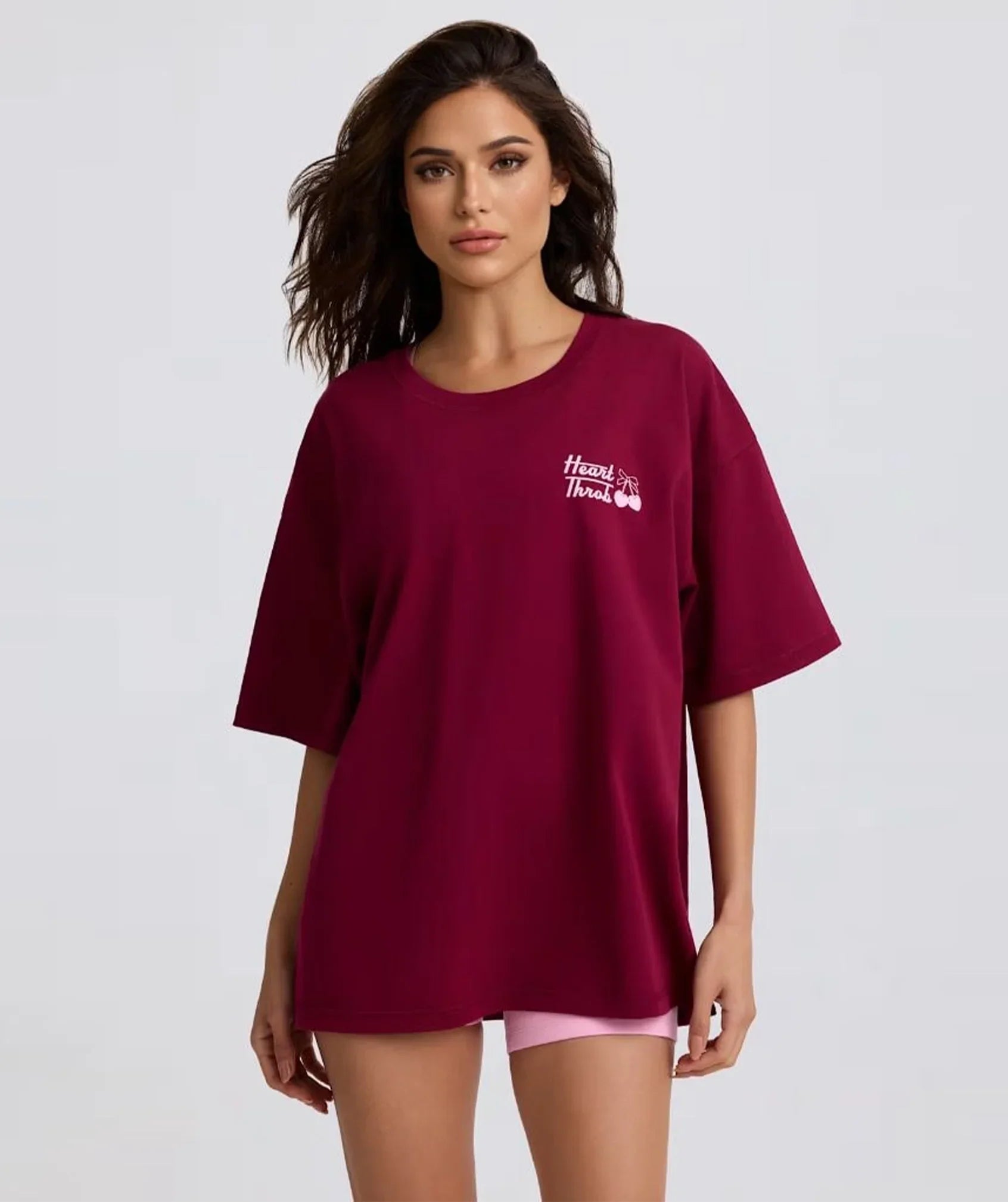 Heartthrob Cherry Maroon Oversized Graphic T-Shirt - Bellbum