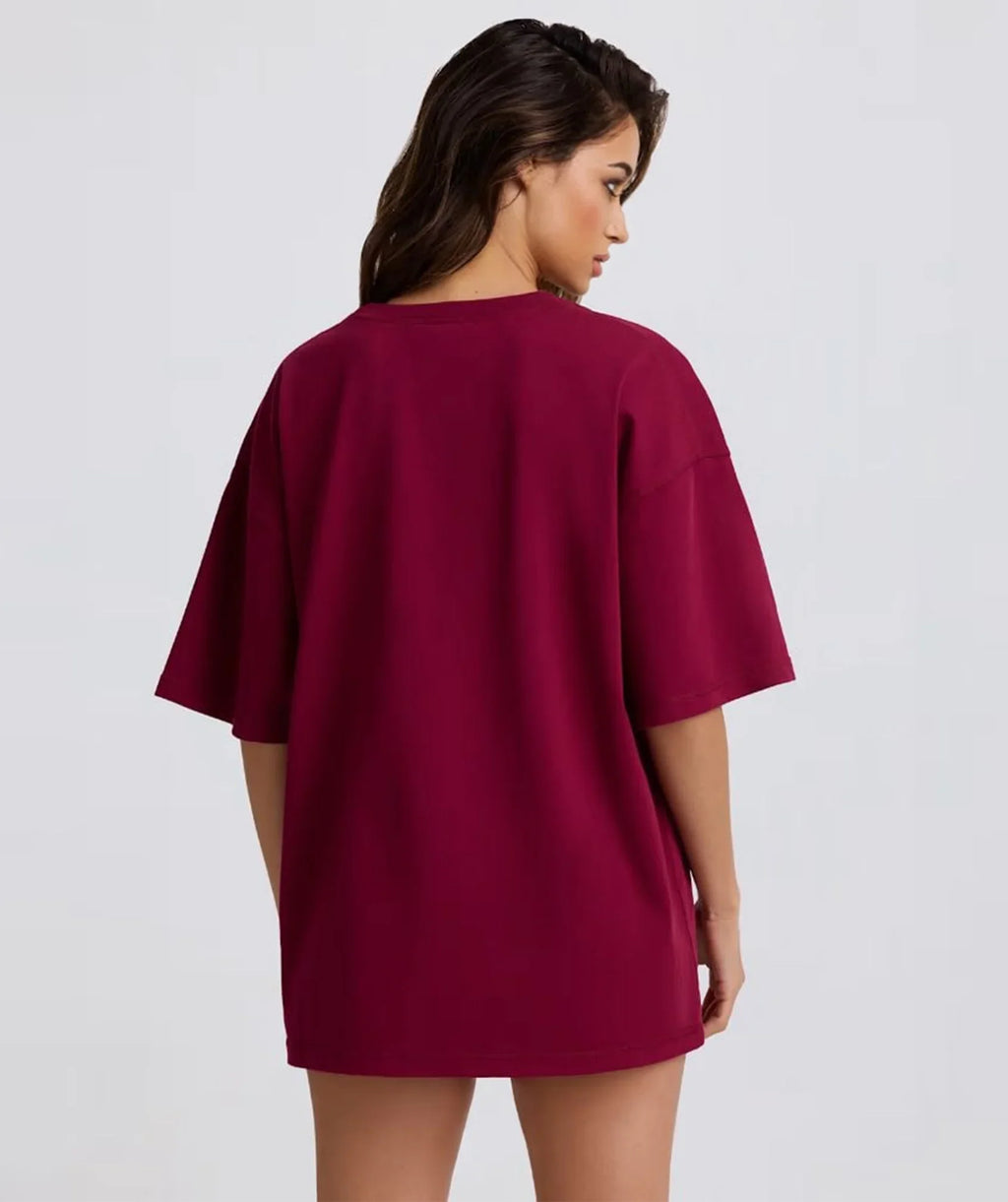 Heartthrob Cherry Maroon Oversized Graphic T-Shirt - Bellbum