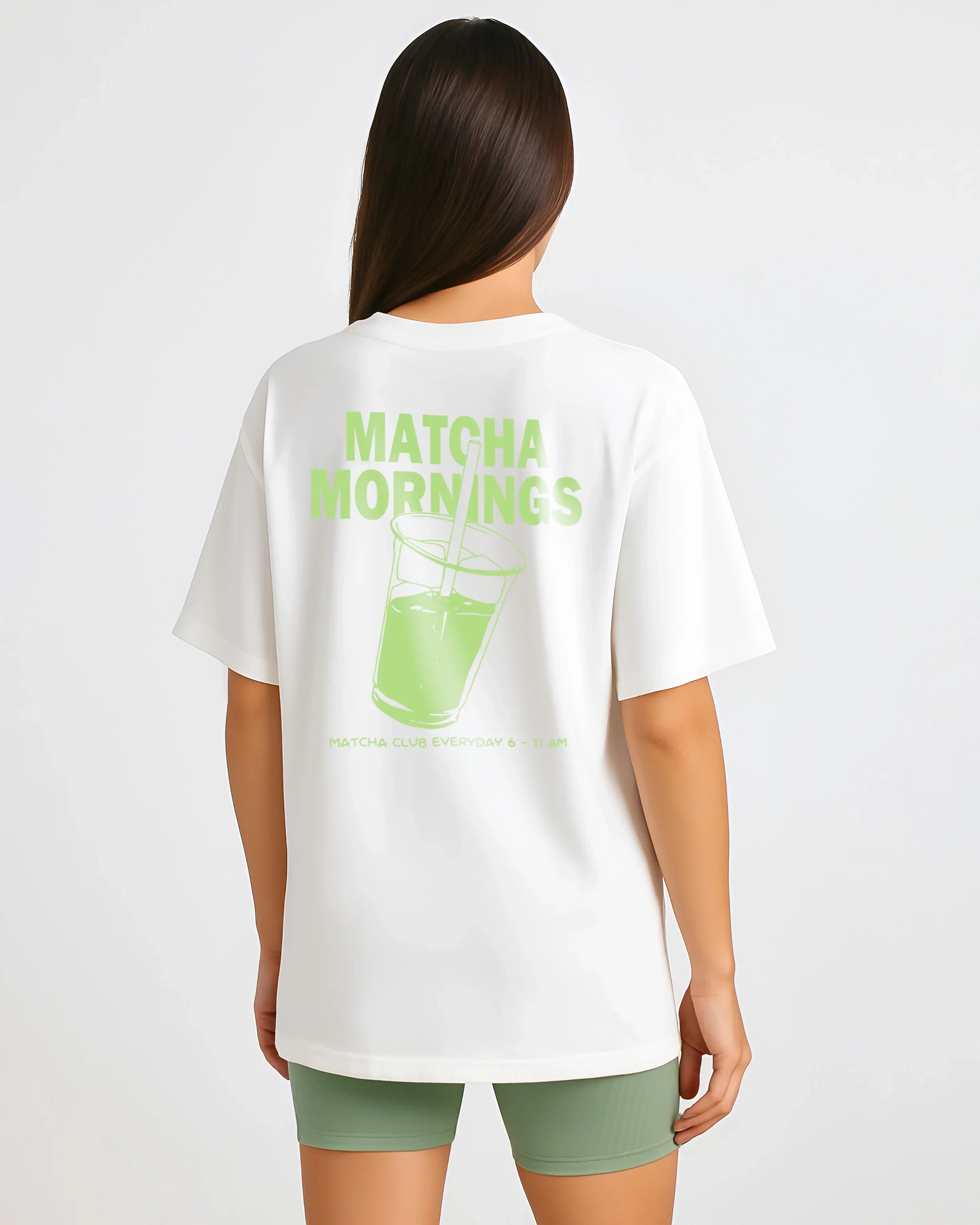 Bellbum Matcha Mornings Sage Green Unisex Oversized T-Shirt – DTF Print | 240 GSM Cotton