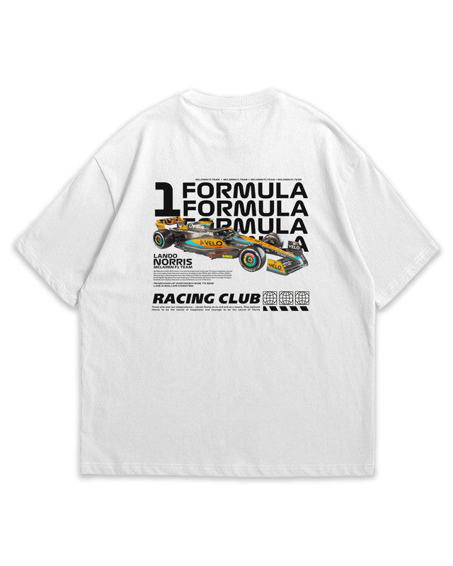 Bellbum Racing Club Formula 1 Lando Norris Oversized T-Shirt – 240GSM French Terry Cotton, White, Unisex Motorsport Streetwear