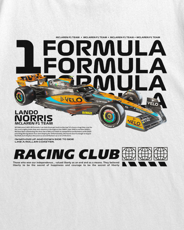 Bellbum Racing Club Formula 1 Lando Norris Oversized T-Shirt – 240GSM French Terry Cotton, White, Unisex Motorsport Streetwear