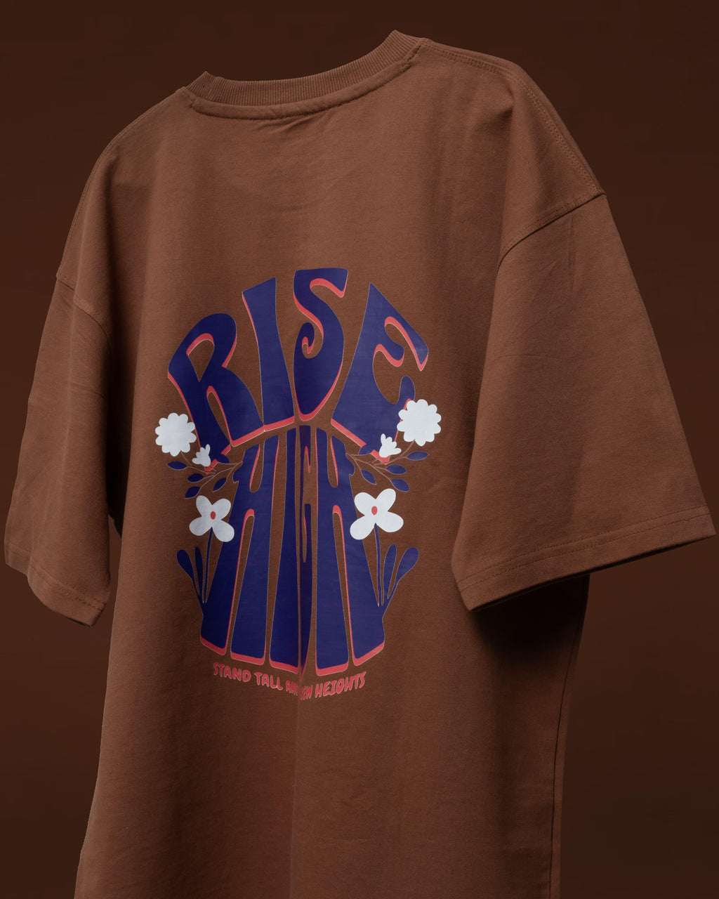 Bellbum Unisex Oversized T-Shirt Brown Cotton – Rise High Stand Tall Floral Typography Graphic - Bellbum