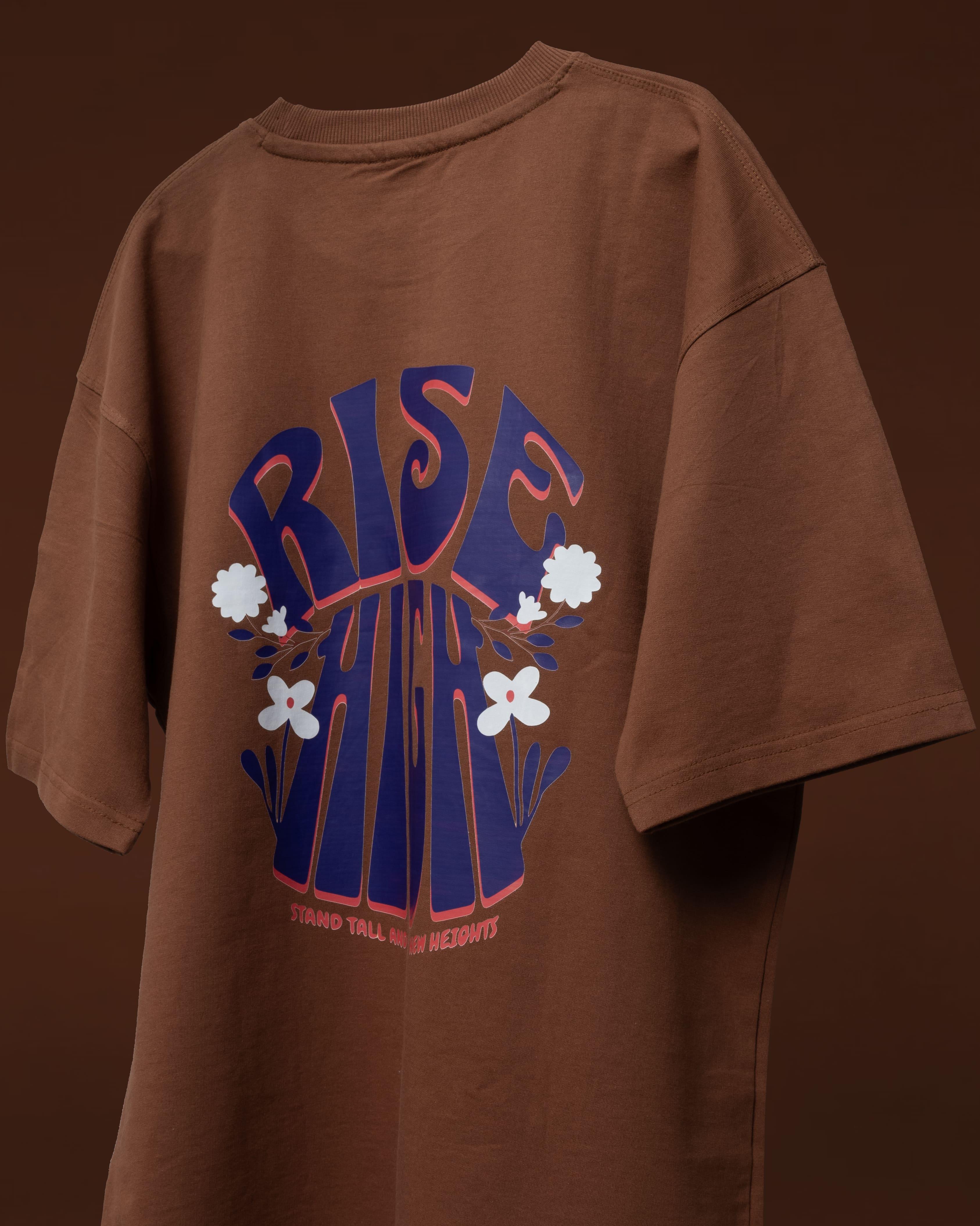 Bellbum Unisex Oversized T-Shirt Brown Cotton – Rise High Stand Tall Floral Typography Graphic - Bellbum