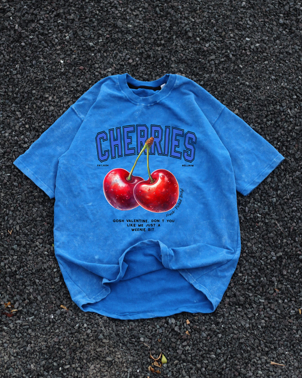 Bellbum Cherries Oversized T-Shirt Blue 240 GSM Cotton
