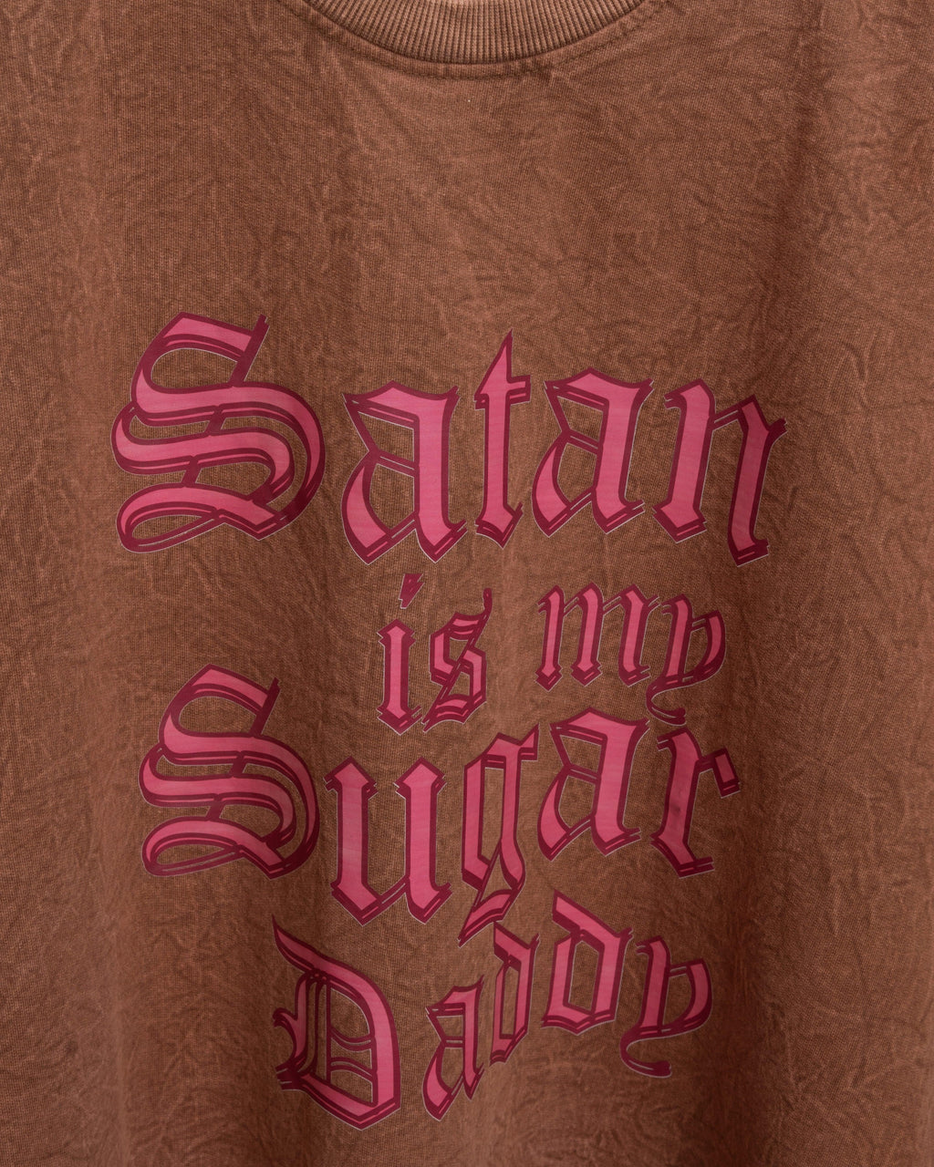 Bellbum Oversized Unisex T-Shirt Brown Crinkle Cotton – Satan Is My Sugar Daddy Gothic Graphic Print - Bellbum