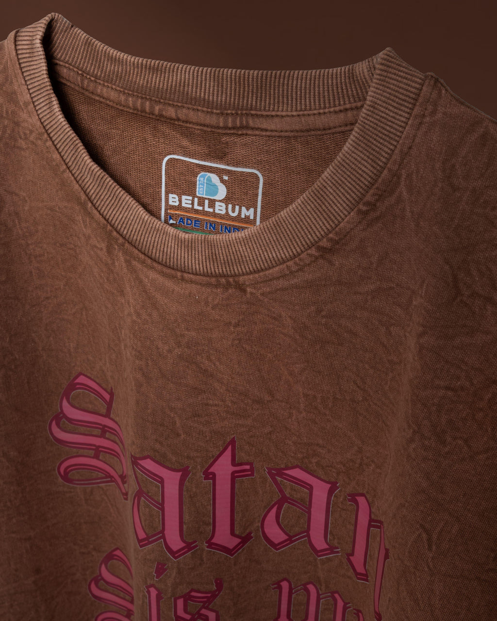 Bellbum Oversized Unisex T-Shirt Brown Crinkle Cotton – Satan Is My Sugar Daddy Gothic Graphic Print - Bellbum