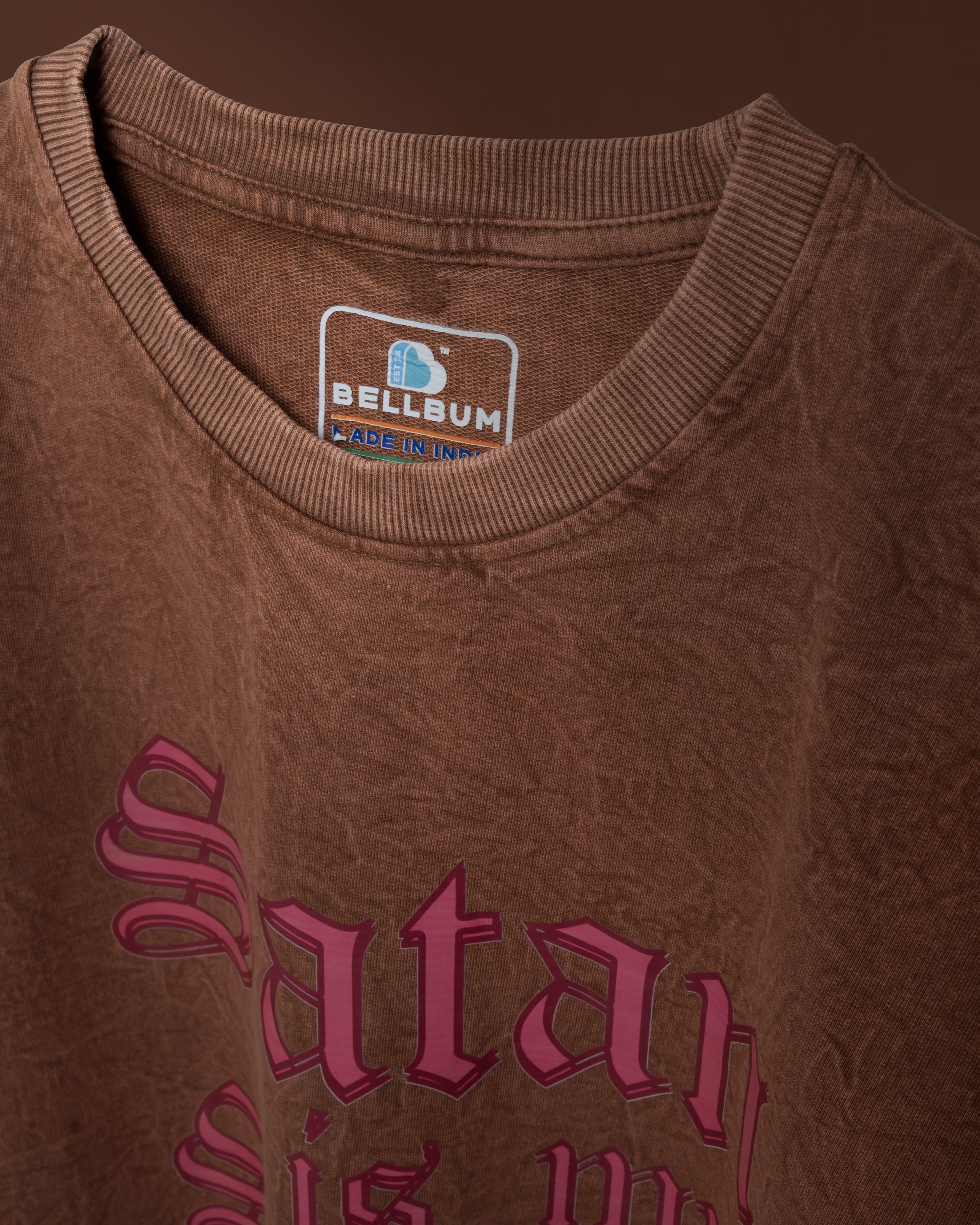 Bellbum Oversized Unisex T-Shirt Brown Crinkle Cotton – Satan Is My Sugar Daddy Gothic Graphic Print - Bellbum