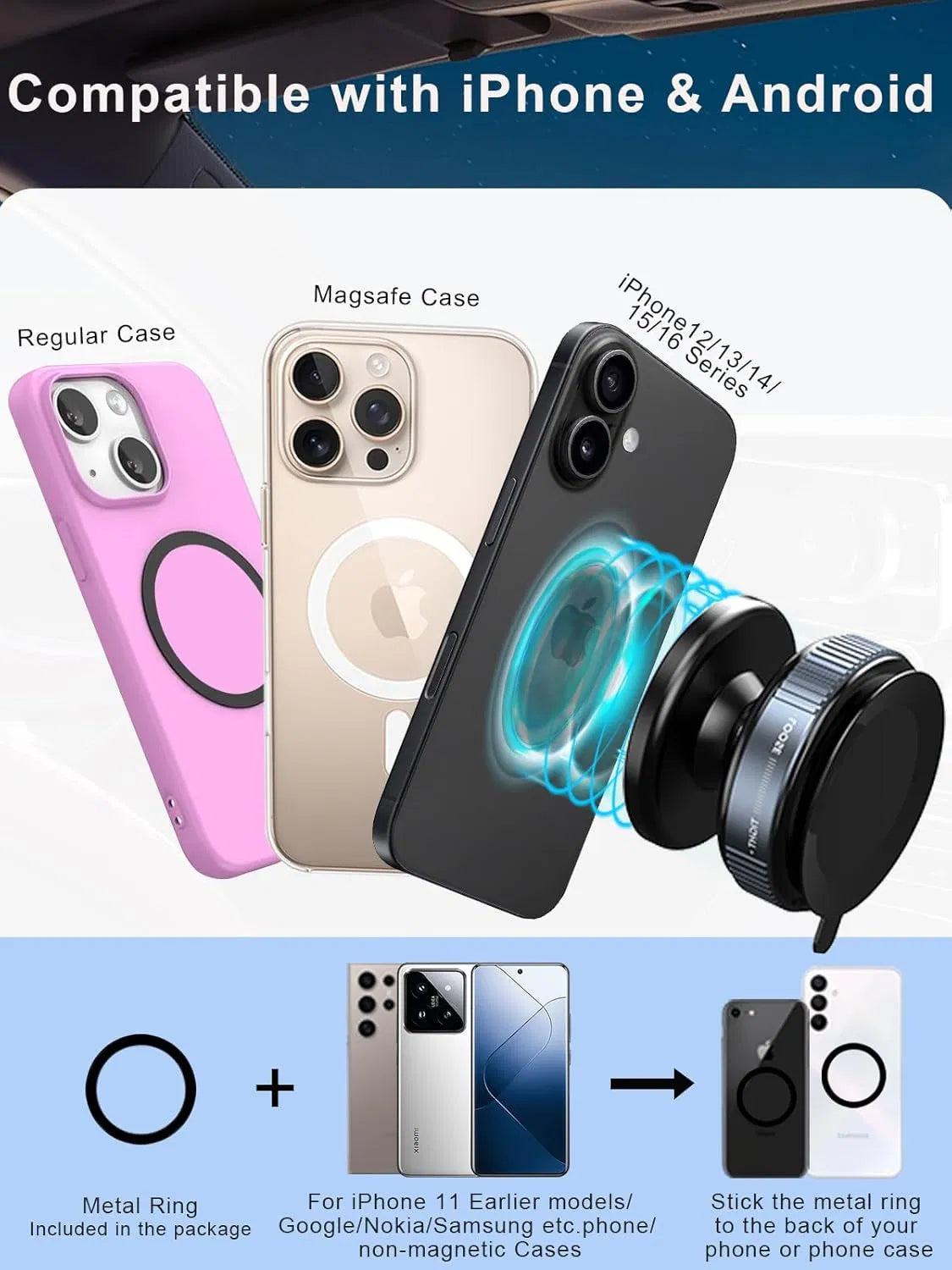 Bellbum acuum Suction Magnetic Magsafe Car Phone Holder 360° Rotation For All Phones Mobile Holder